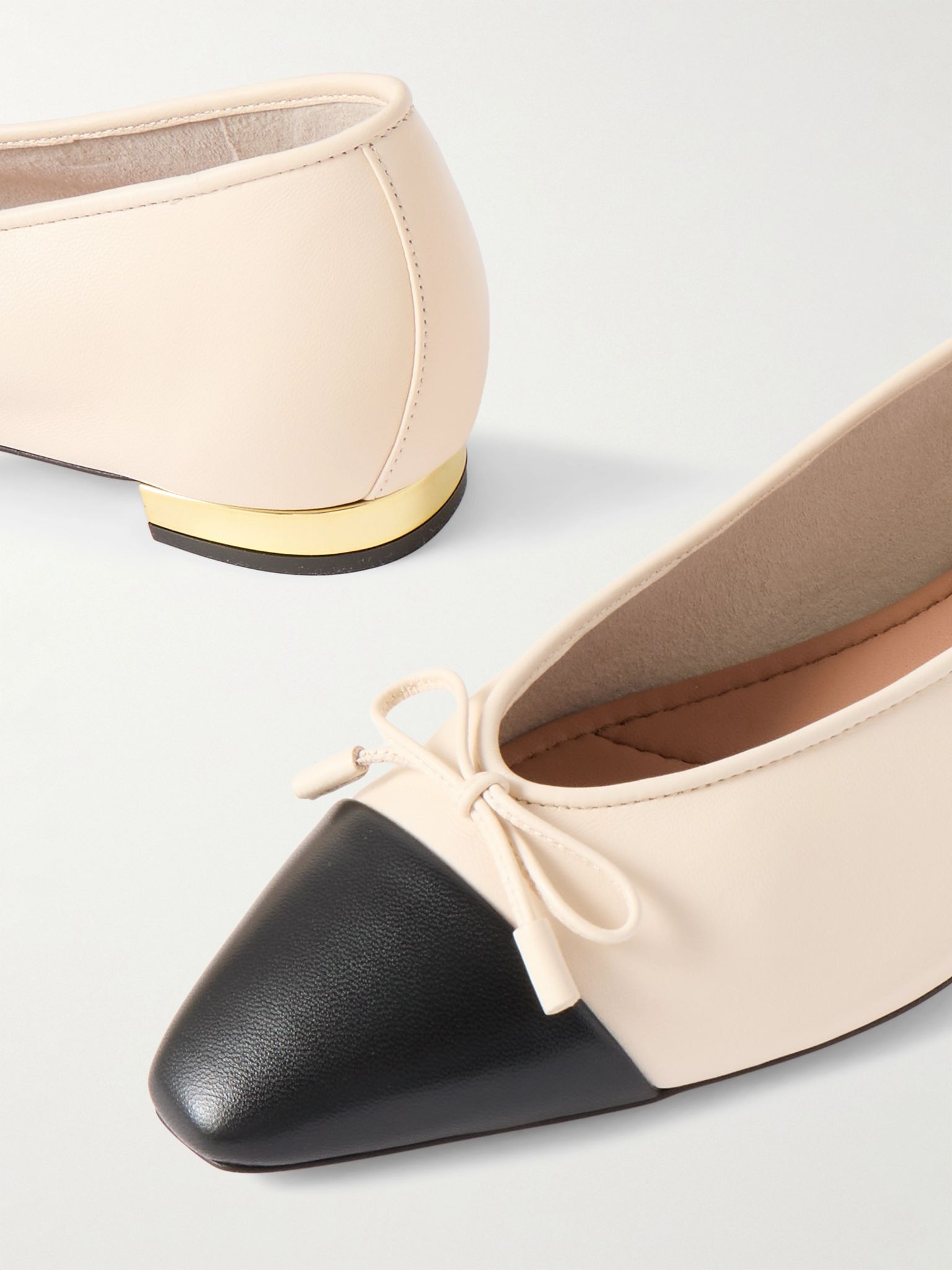 Gioia bow-detailed two-tone leather ballet flats Cream - 4