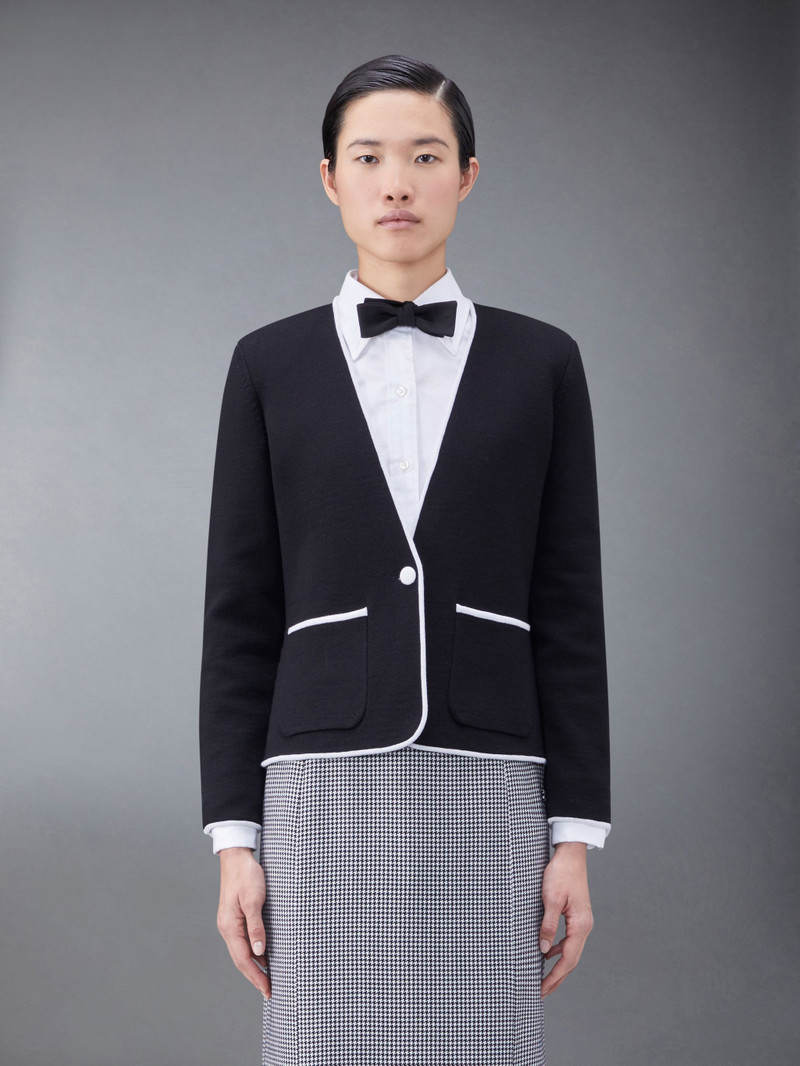 Double Face Merino Wool Tipping Collarless Jacket - 1