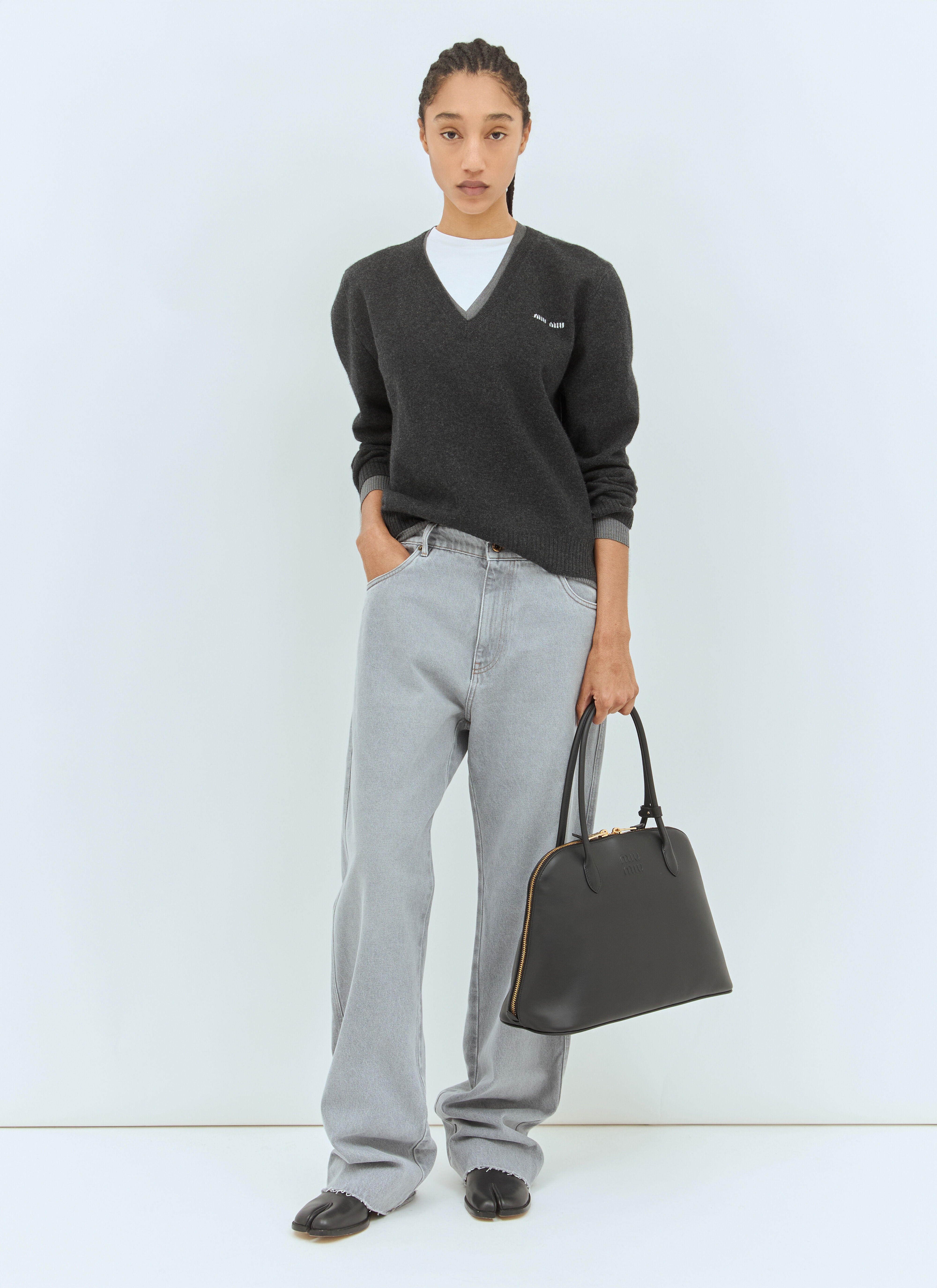 Miu Miu Logo Embossed Leather Handbag | REVERSIBLE