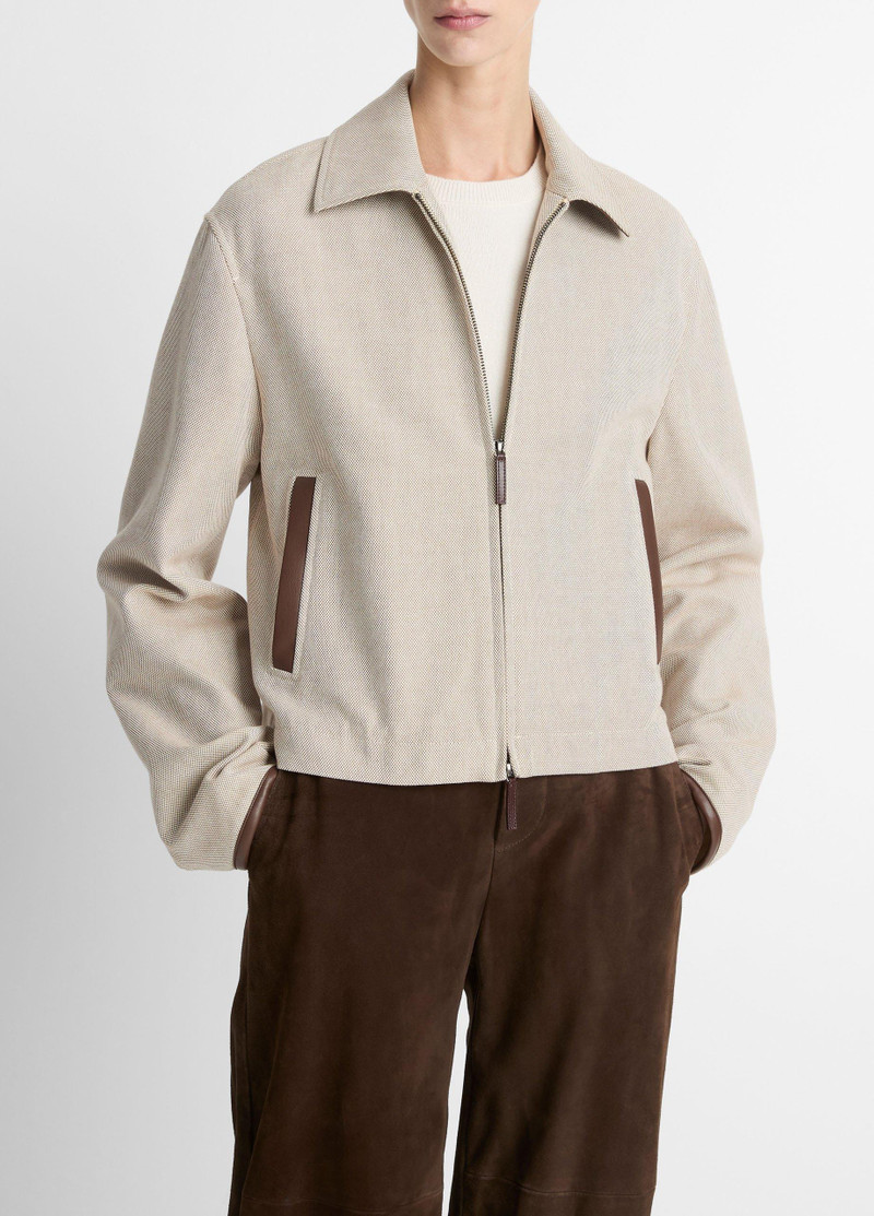 Faux-Leather-Trim Cotton Cropped Jacket 1