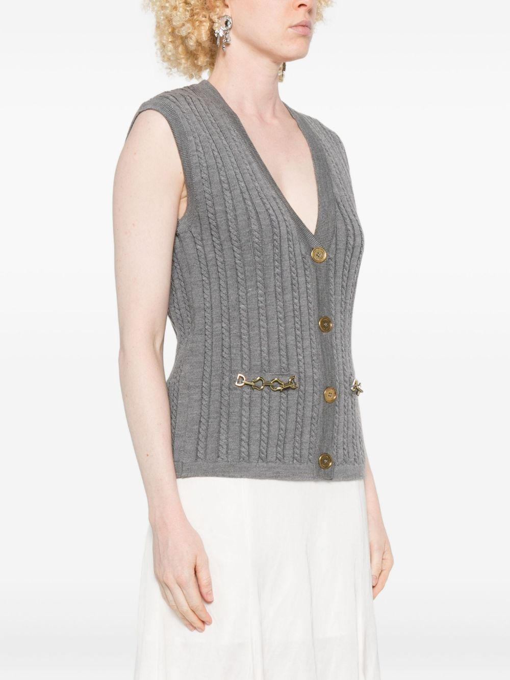 cable-knit chain-detail vest - 3
