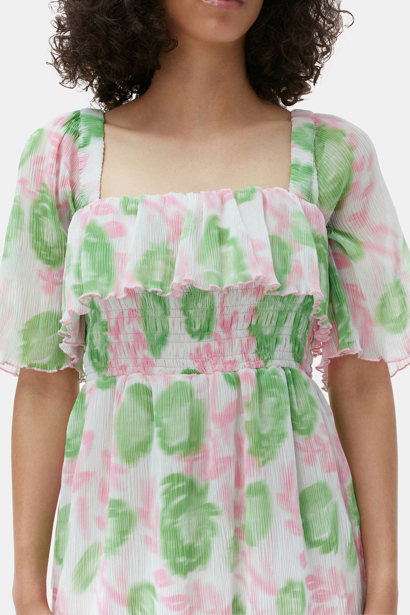 PLEATED GEORGETTE MIDI SMOCK DRESS 4