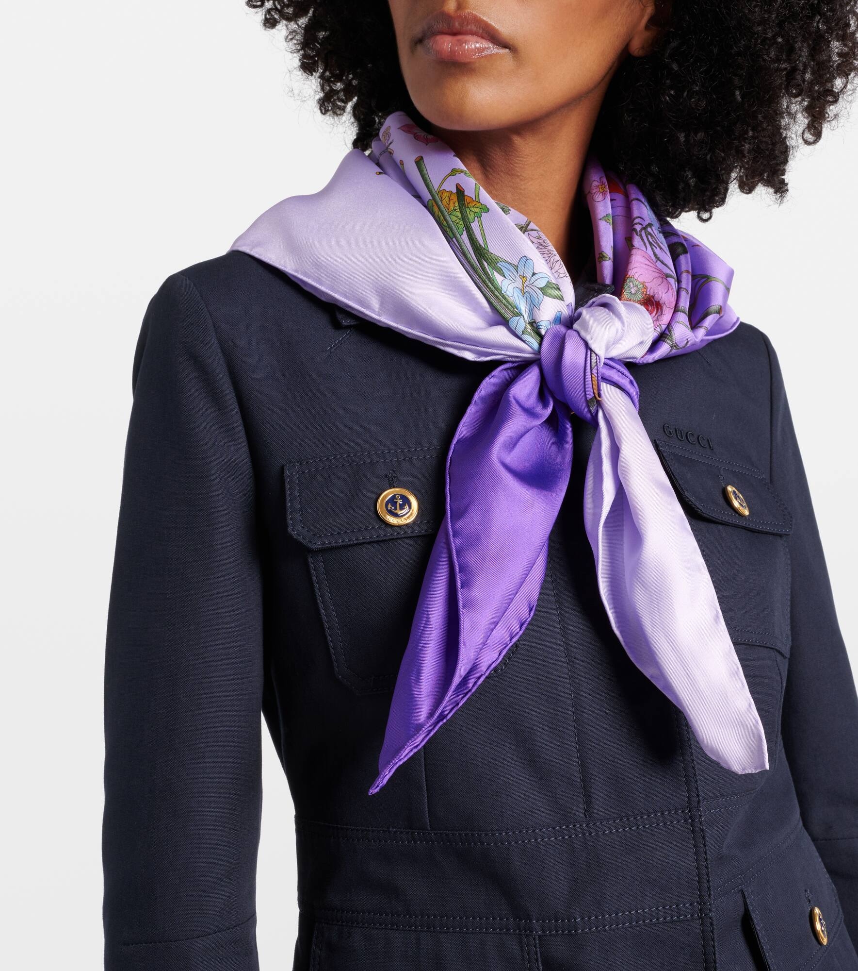 Floral silk twill scarf - 2