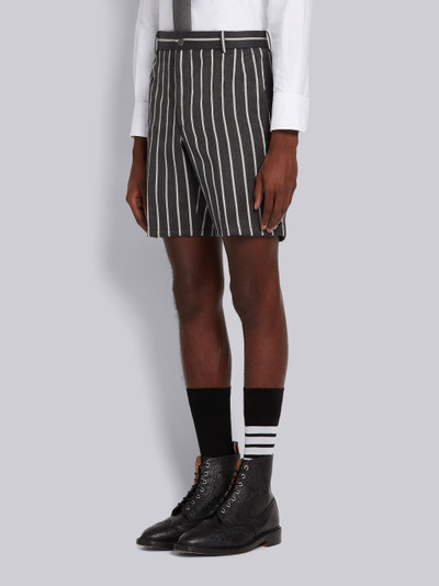 Thom Browne Dark Grey Wool Cotton Blend Bold Stripe Twill Unconstructed Shorts outlook