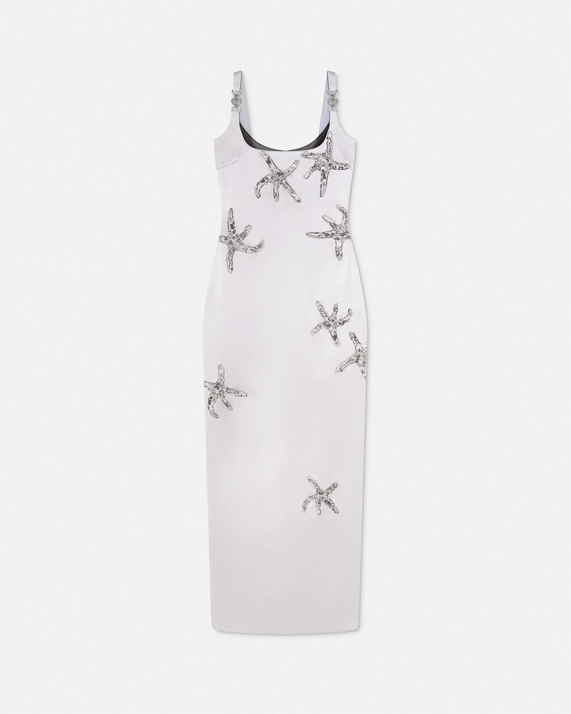 Embroidered Satin Silk Column Gown 1