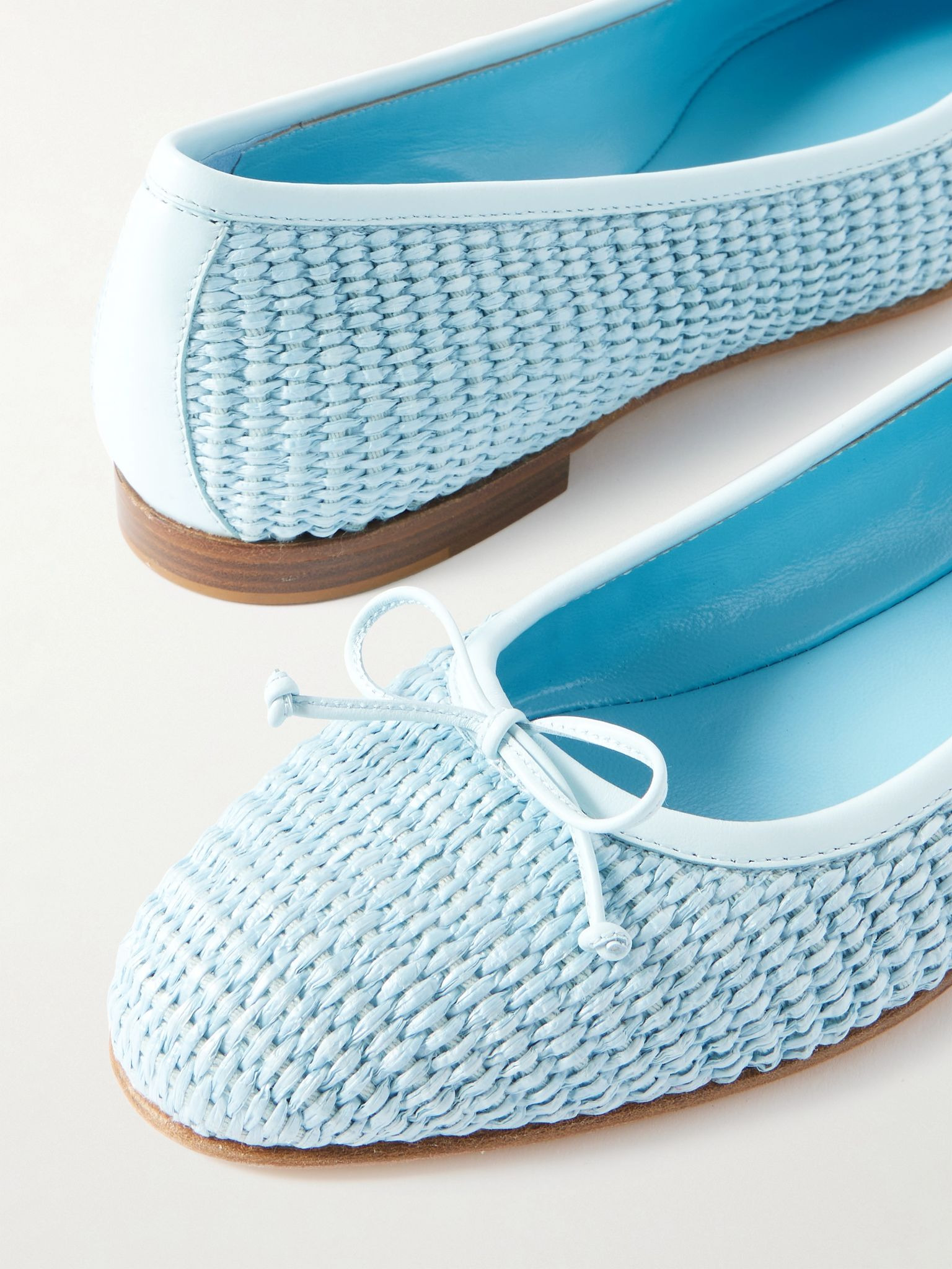 Veralli leather-trimmed raffia ballet flats Light blue - 4