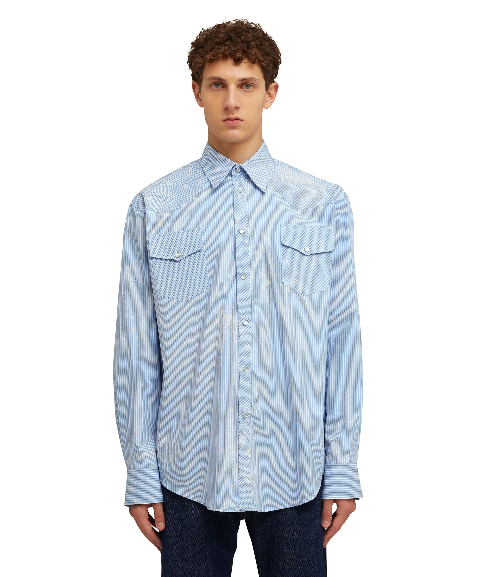 Organic poplin cotton striped shirt with bleach washing - 3