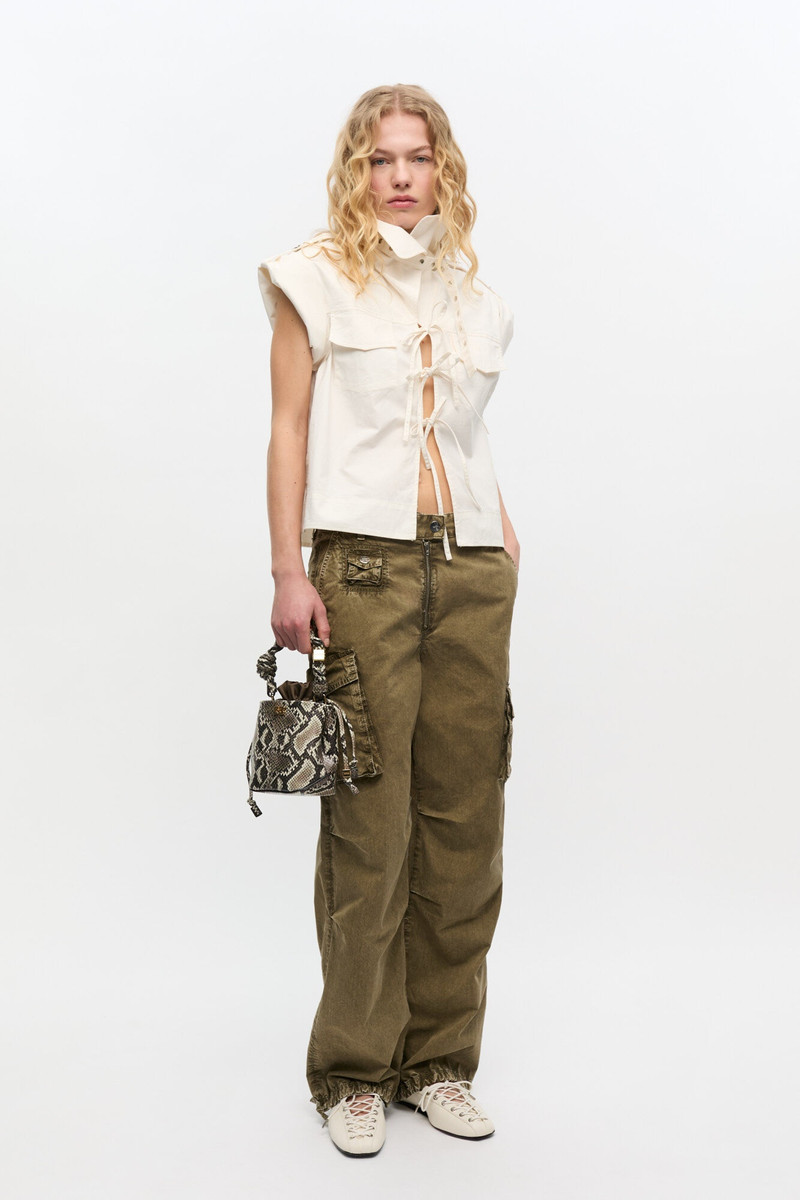 GANNI GREEN WASHED COTTON TWILL PANTS outlook