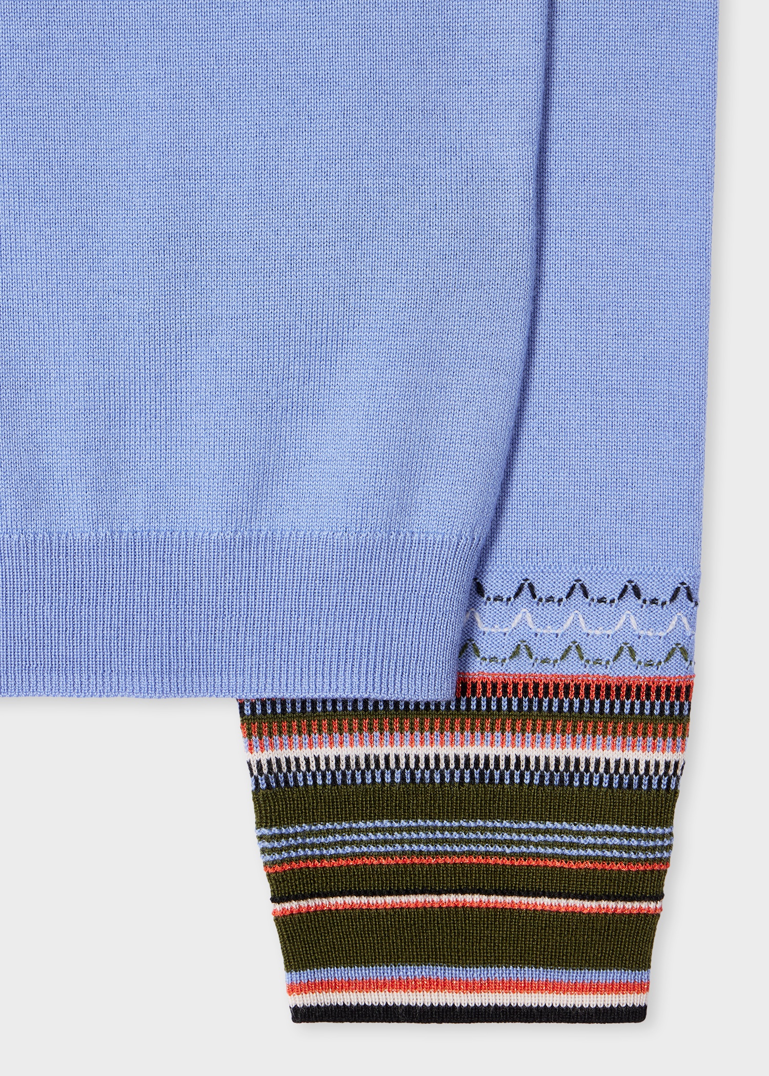 Women's Dusty Blue Merino Wool Stripe Cuff Sweater - 2