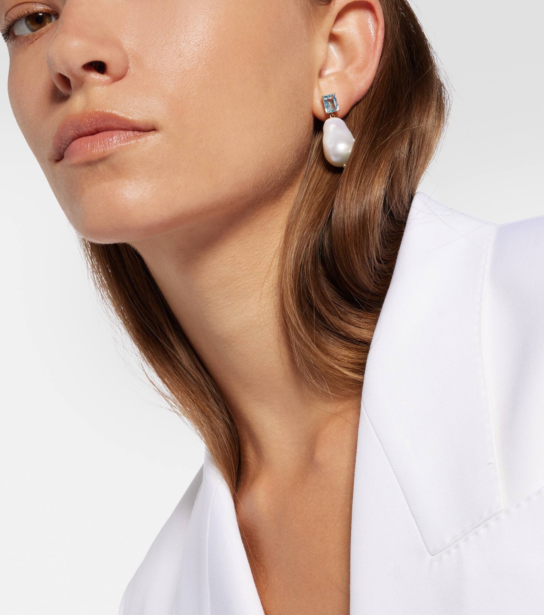 14kt gold earrings with pearls and topaz - 5