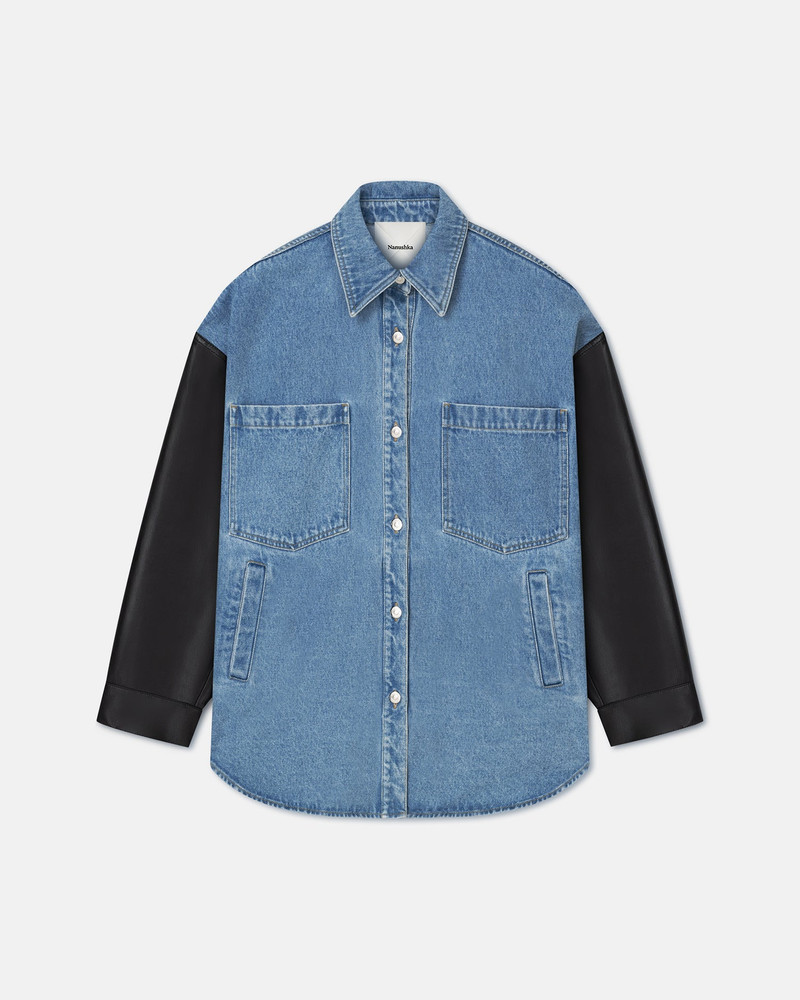 Nanushka Denim and Regenerated Leather Shirt outlook