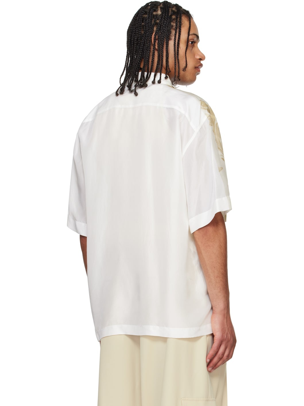 Beige & Off-White Hand Printed Silk Shirt - 3