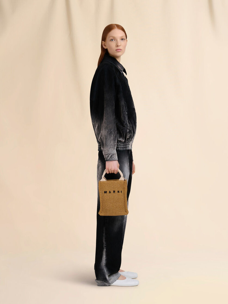 Marni BROWN RAFFIA-EFFECT TOTE MINI BAG outlook