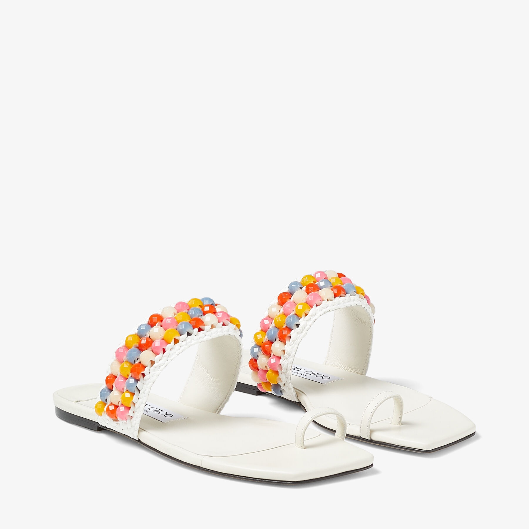 Amoure Flat
Latte Nappa Leather Flat Sandals with Beaded Raffia - 3