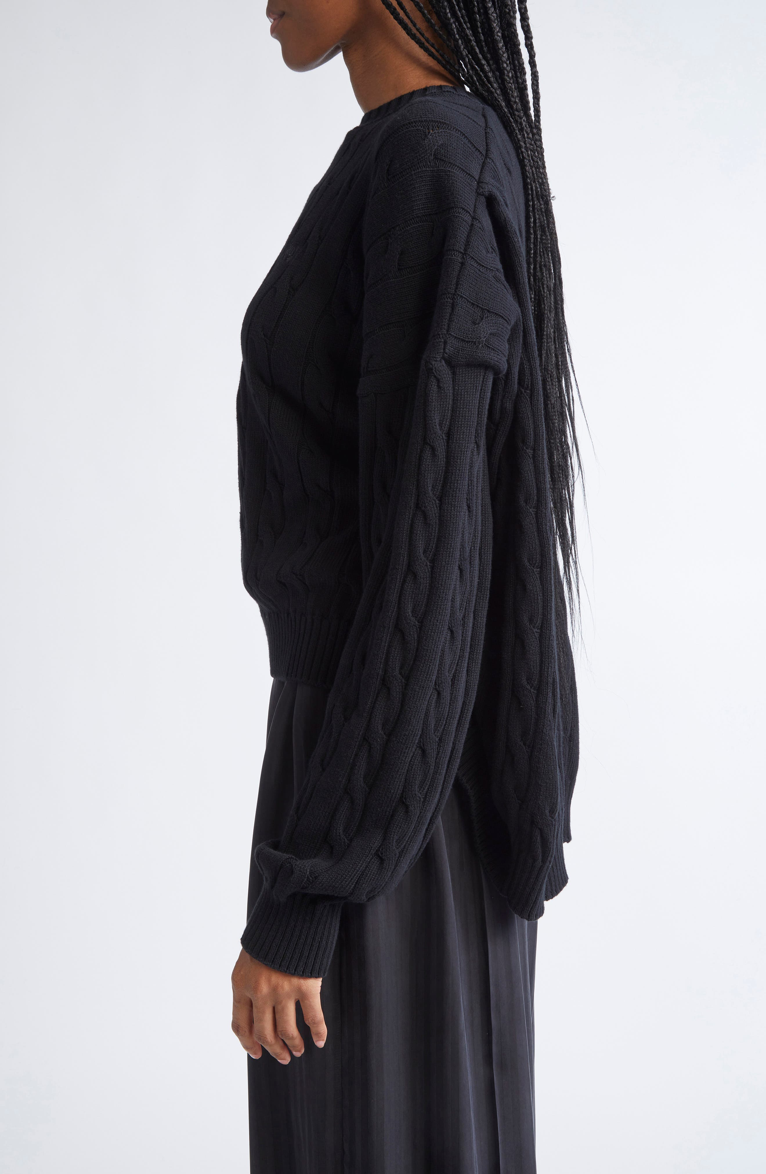 Balenciaga Cotton Cable Knit Sweater in 1000 Black at Nordstrom - 4
