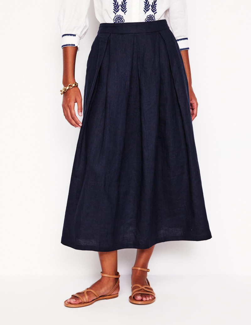 Verity Linen Midi Skirt-Navy 5
