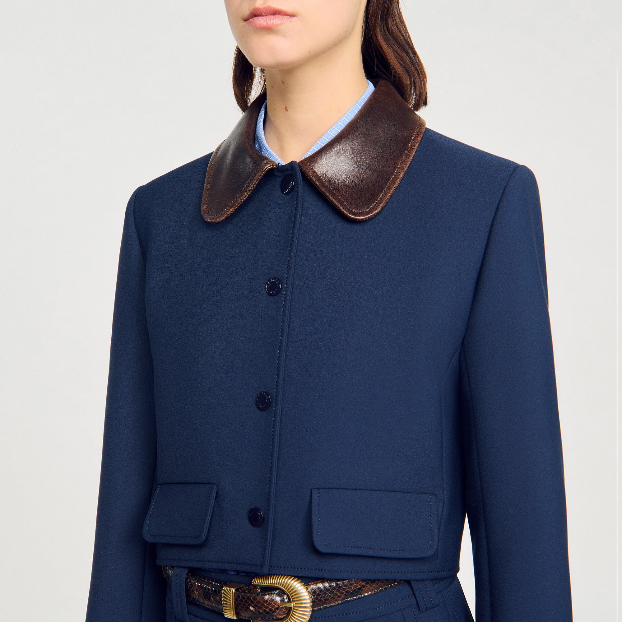 CROPPED JACKET WITH LEATHER COLLAR - 3