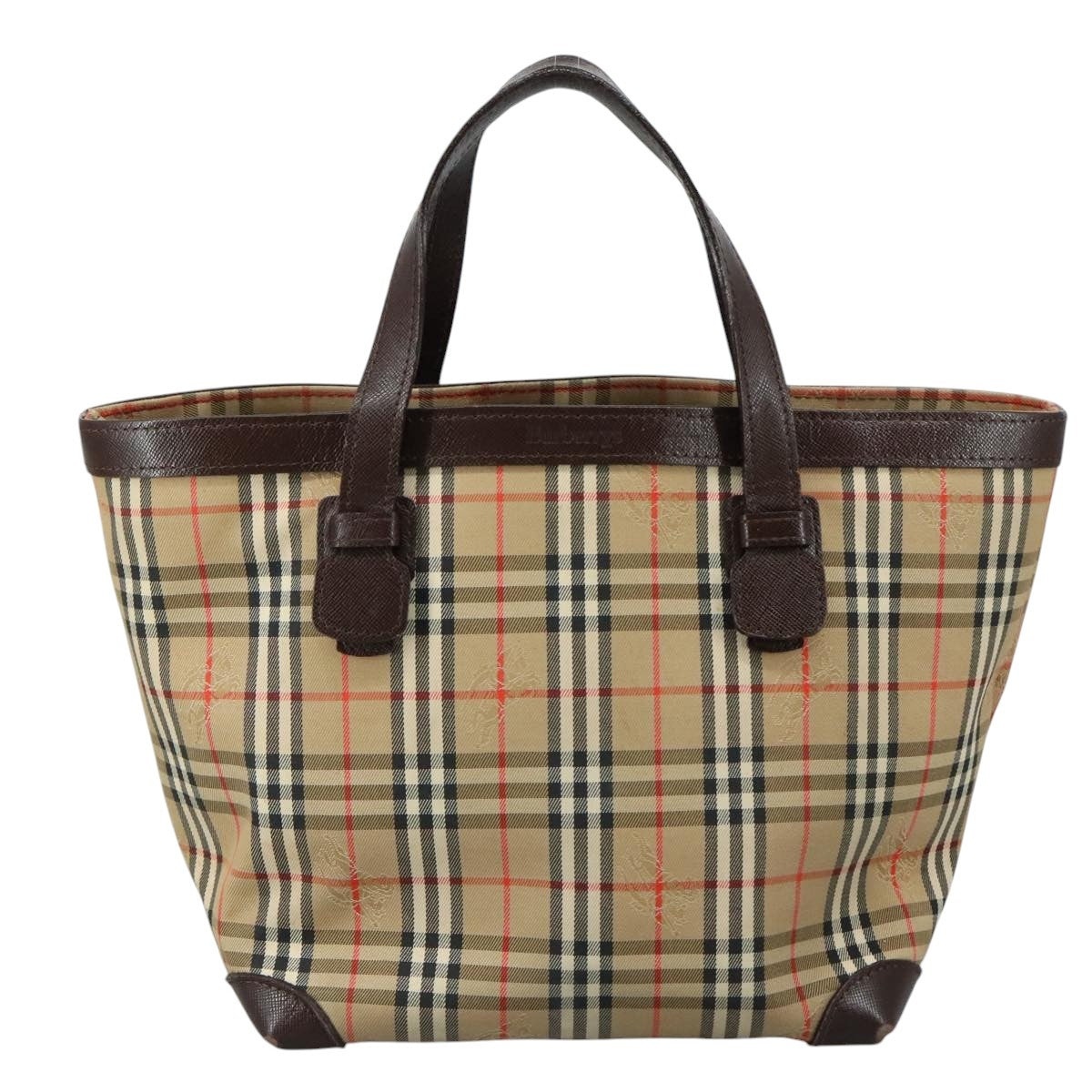 Burberry Nova Check Hand Bag Canvas Leather Beige Brown Silver - 13