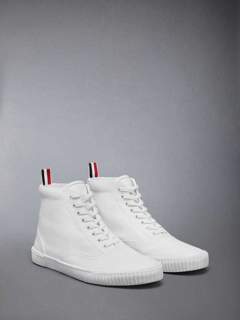Thom Browne VITELLO CALF LEATHER HIGH TOP HERITAGE SNEAKERS outlook