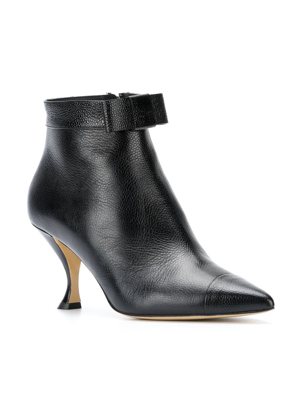 Bowed Curved Heel Bootie In Pebble Grain Leather - 2