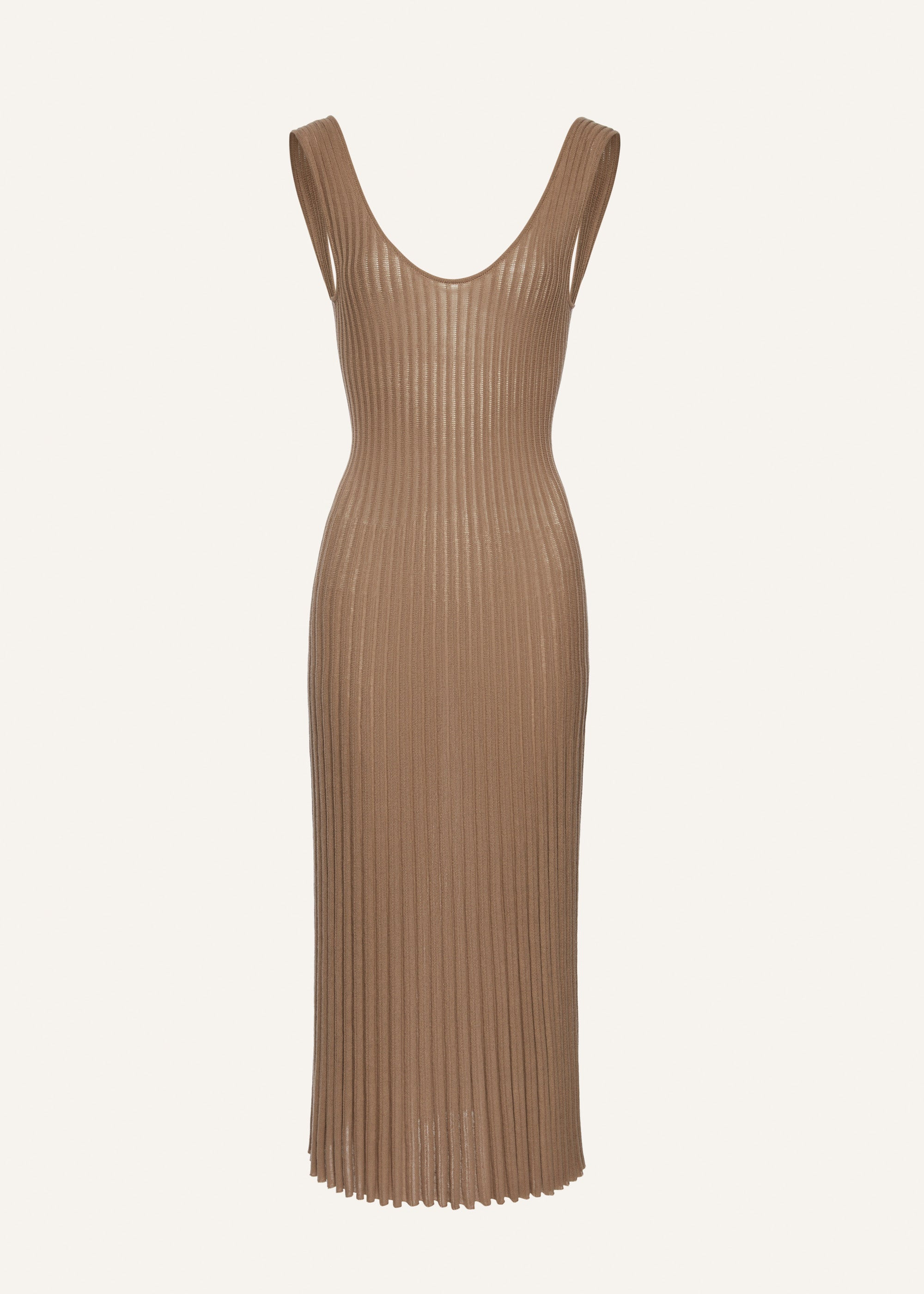 Rib stitch knitwear dress in brown - 1