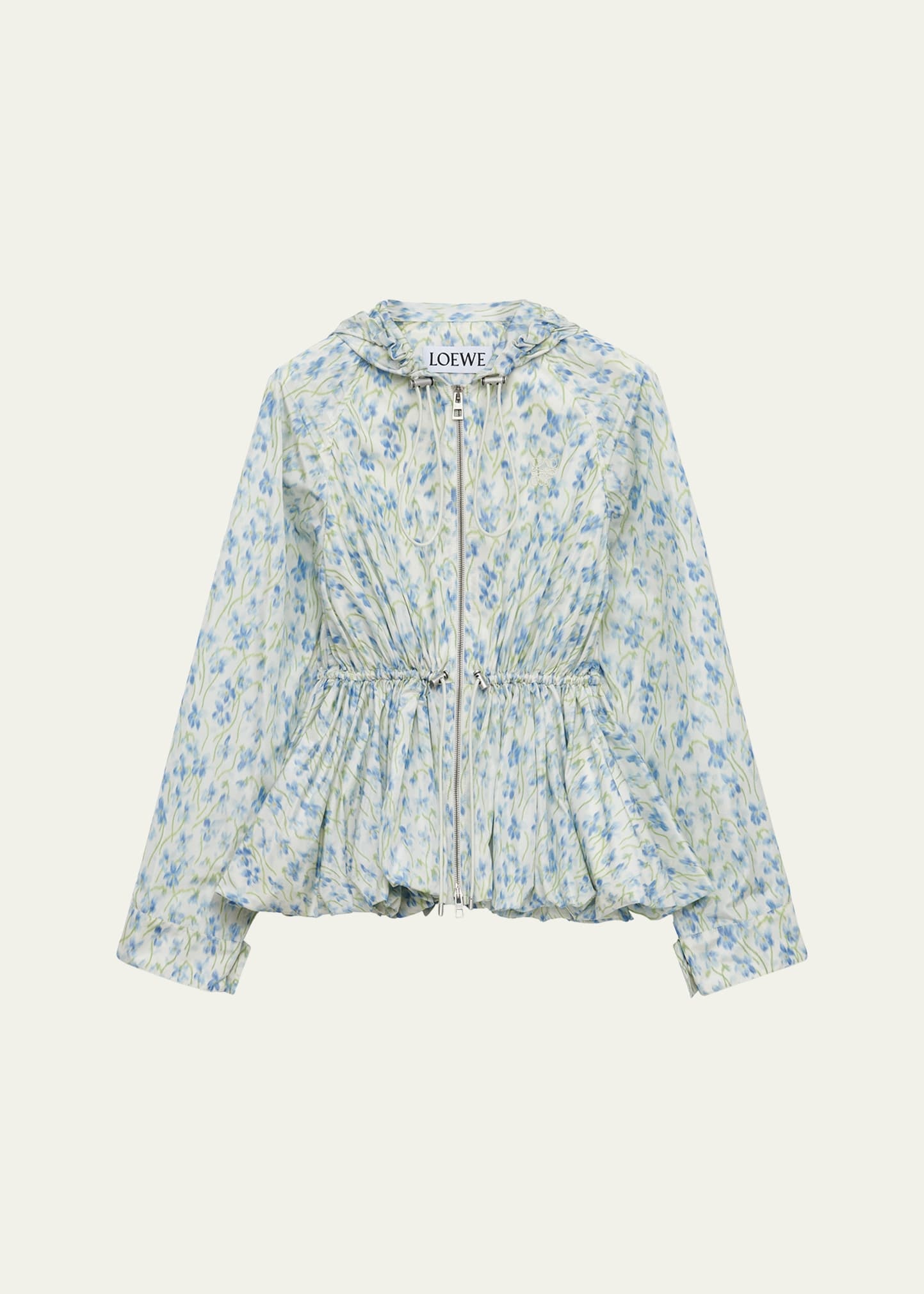 Floral Ruched Peplum Hooded Jacket - 1