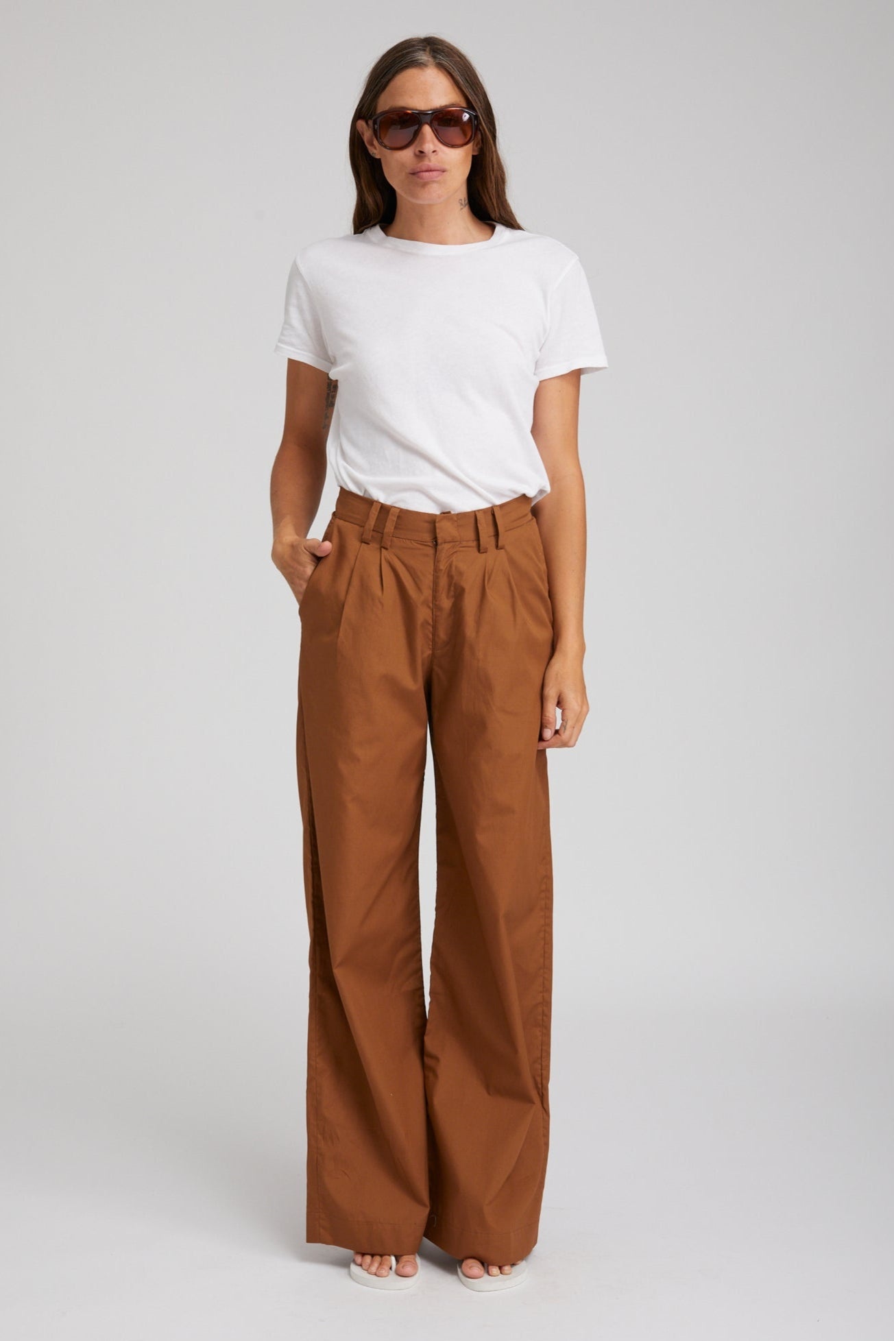 ESPRESSO COTTON POPLIN PLEATED TROUSERS - 2