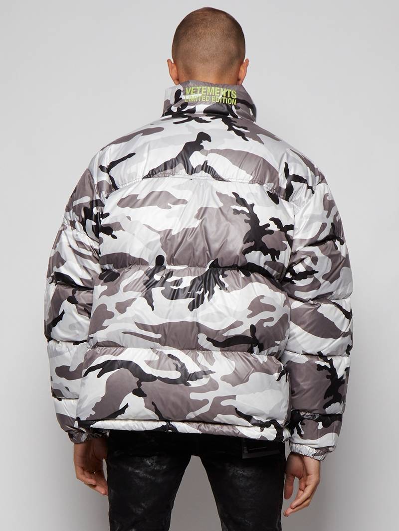 Logo Camo Puffer Jacket White Grey And Black 5