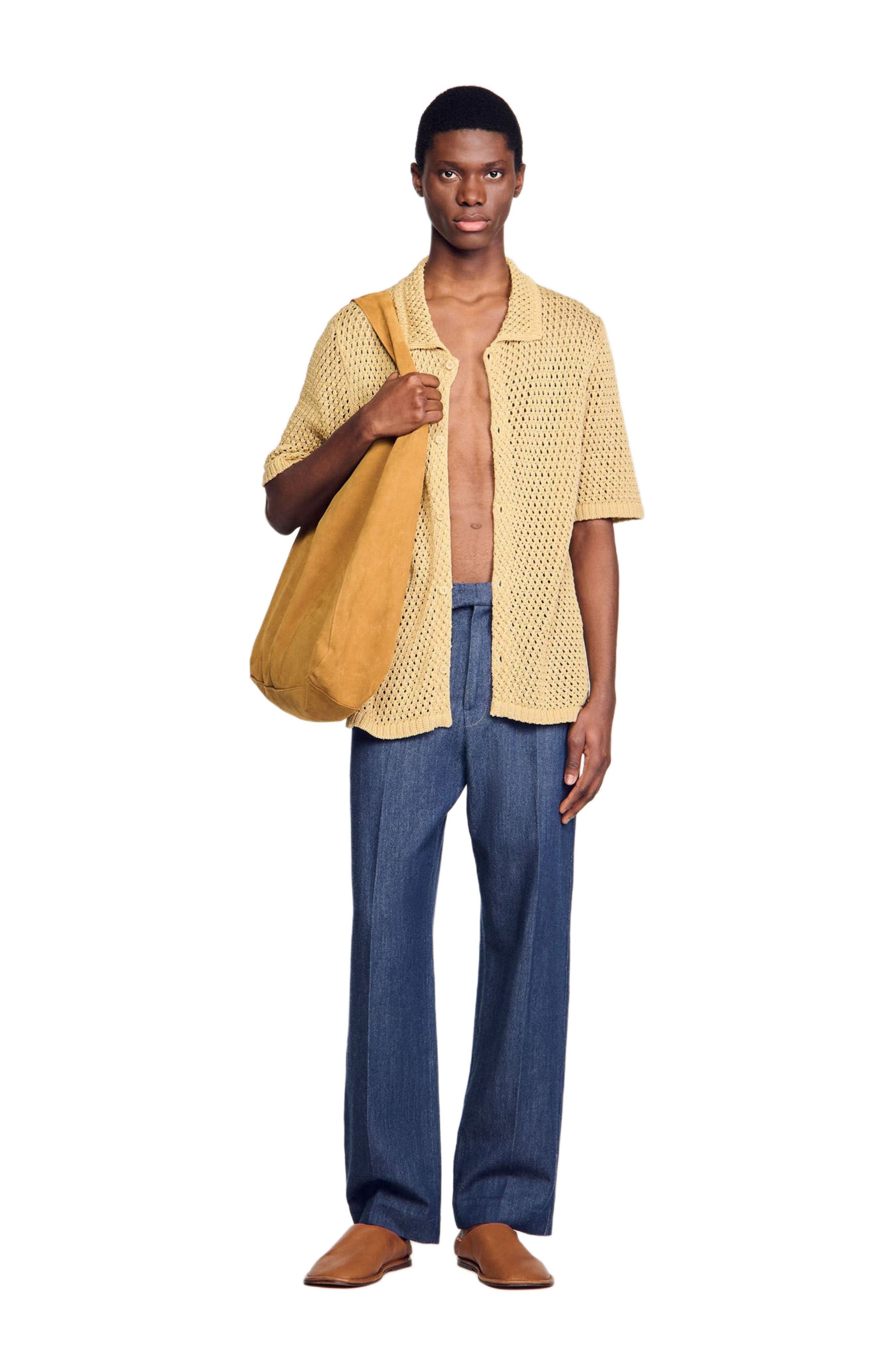 SANDRO Crochet shirt in Nut at Nordstrom - 6
