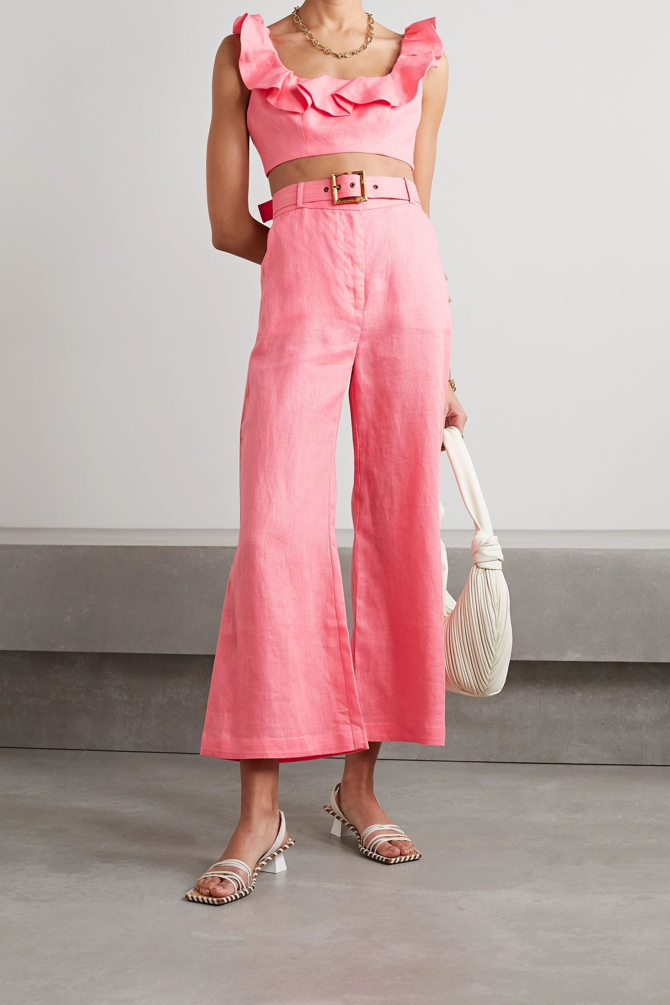 Poppy belted cropped linen wide-leg pants - 2