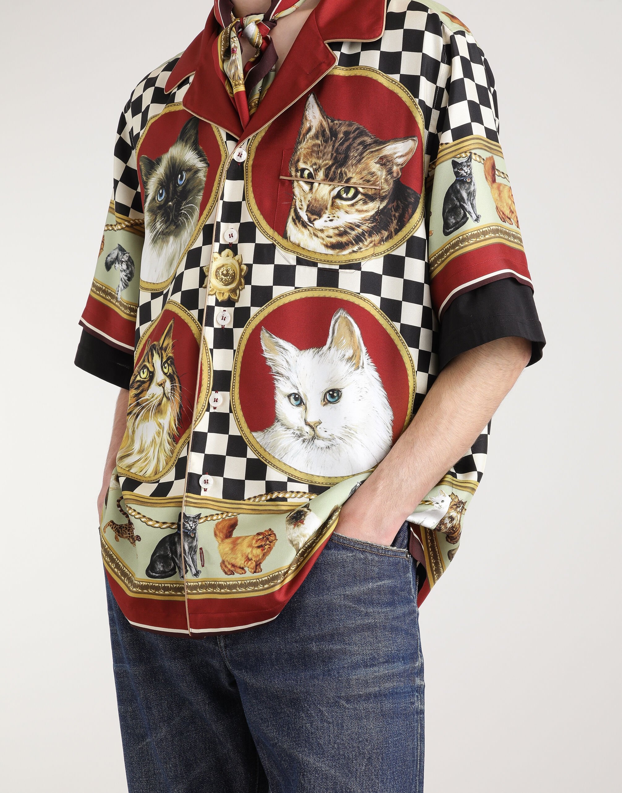 Silk shirt with cat print - 4