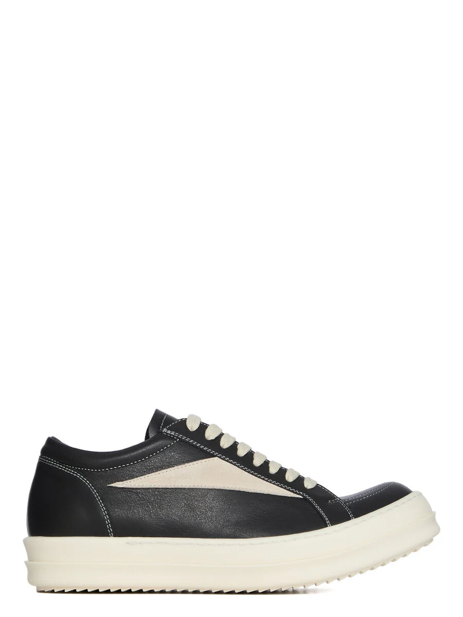 Vintage Suede-Trimmed Leather Sneakers Black - 1