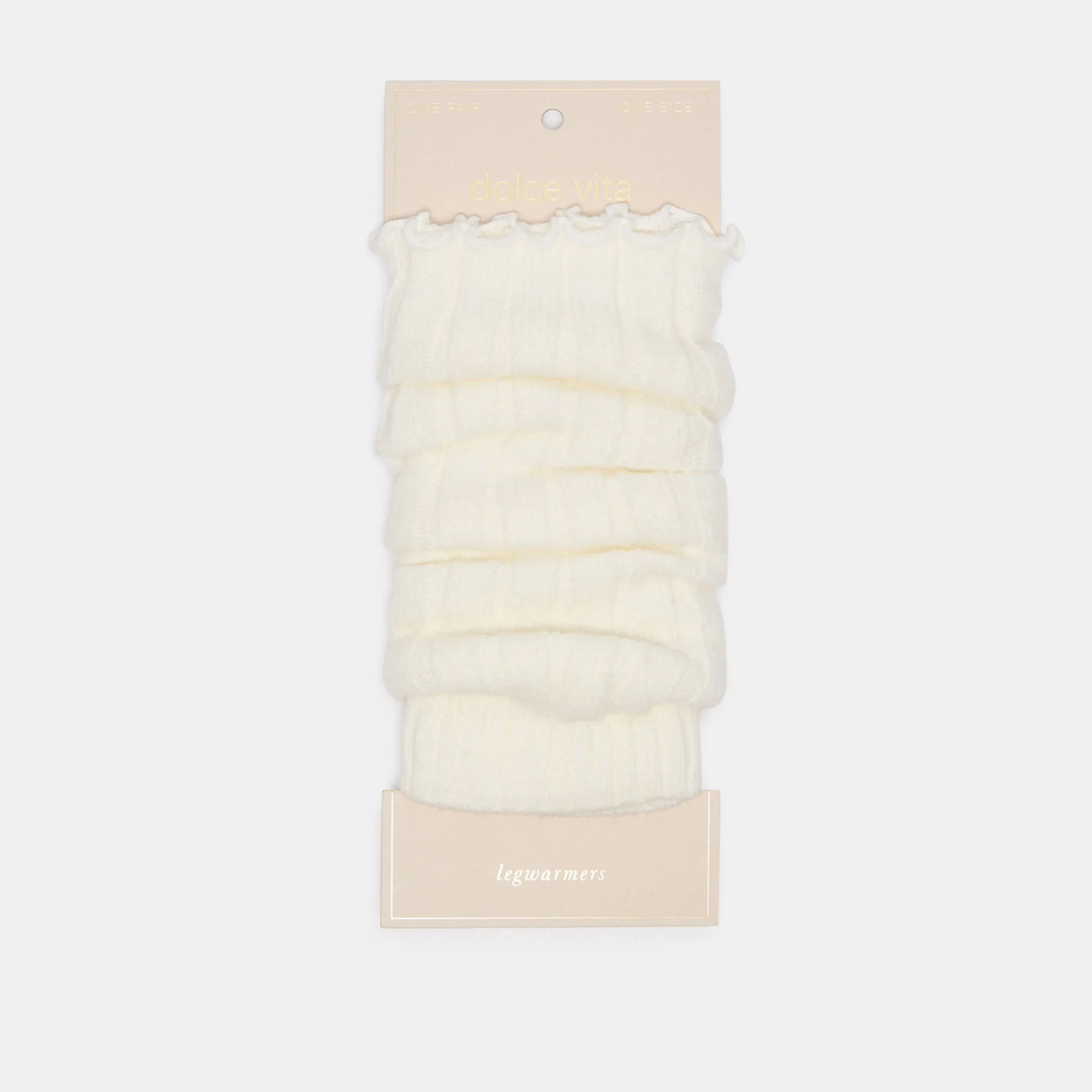 RIBBED LETTUCE EDGE LEG WARMER IVORY - 1