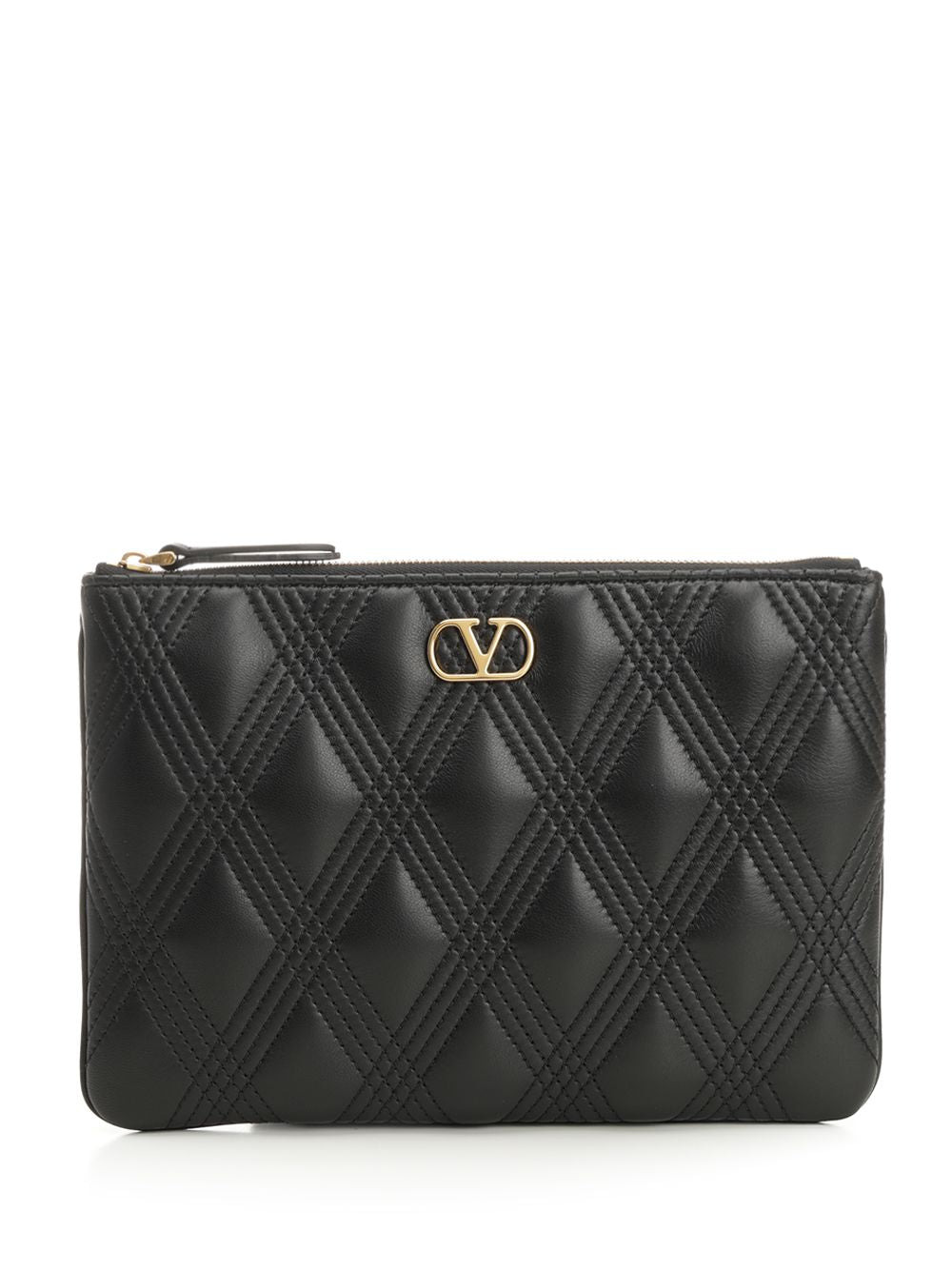 Medium Flat Pouch | Quiltie 67 | Nappa Deluxe/A.Brass Logo Small Leather Goods Black - 1