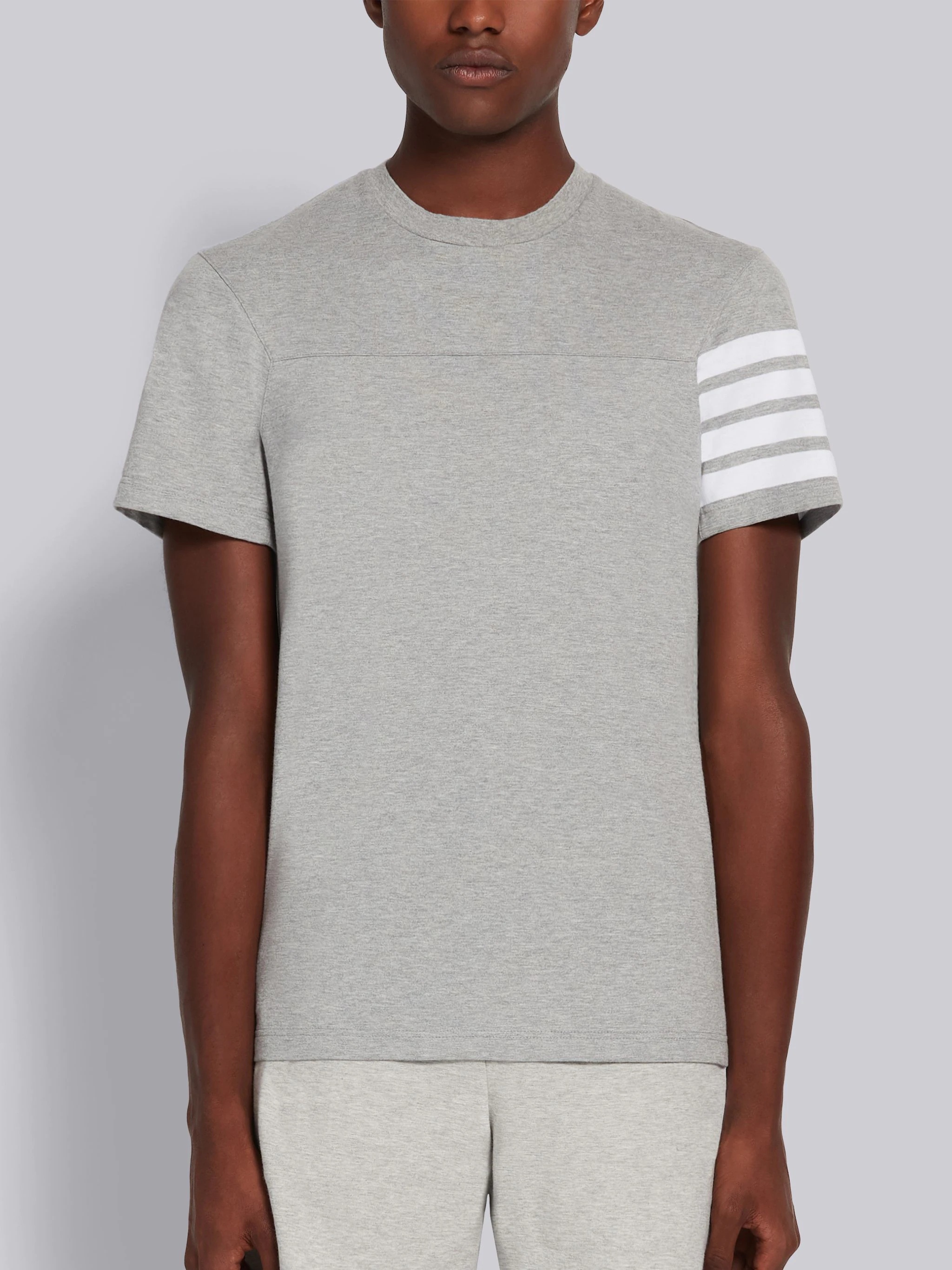 Light Grey Cotton Jersey 4-Bar Short Sleeve Yoke Seam Tee - 1