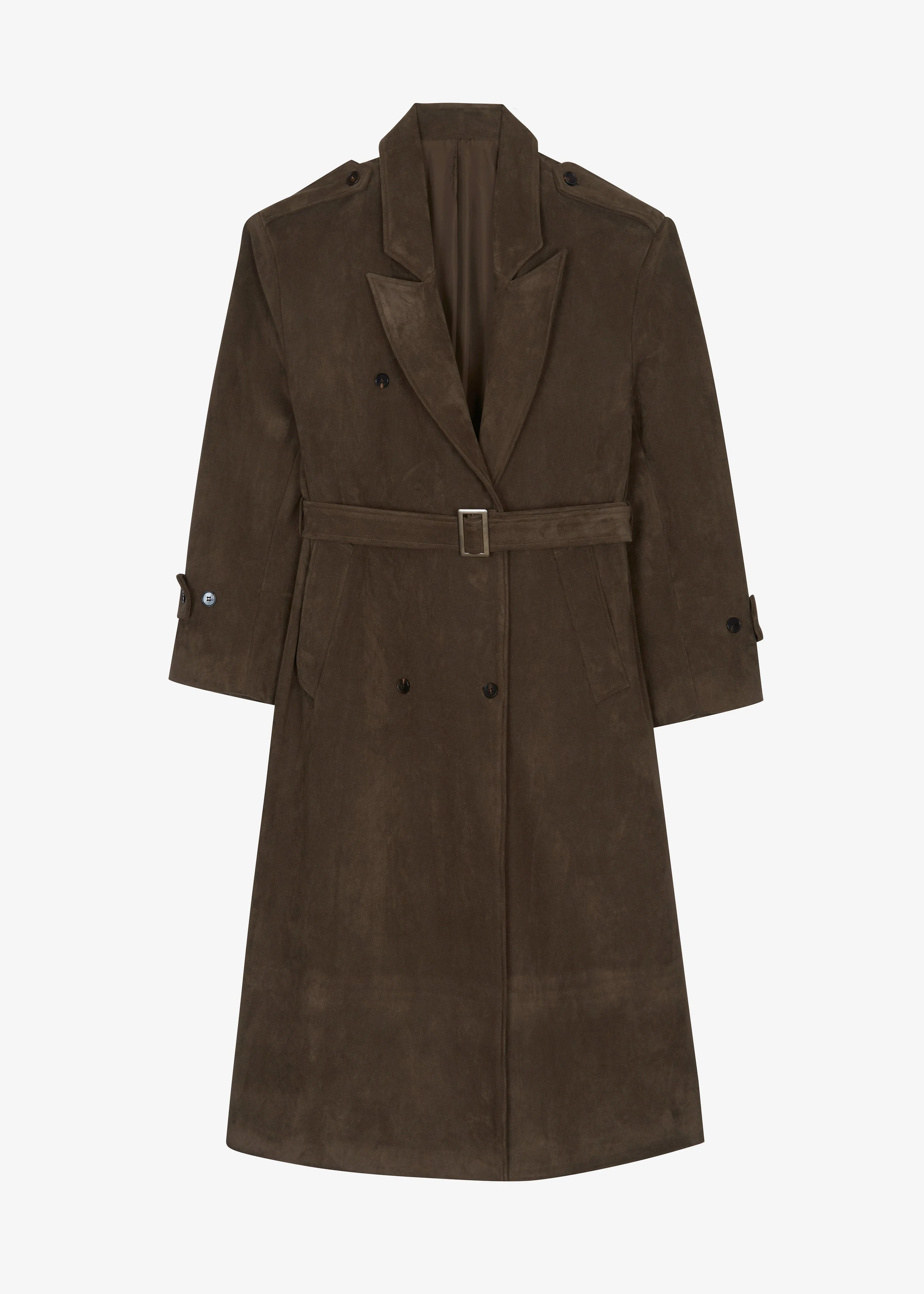 Peoria Faux Suede Trench Coat - Brown - 1