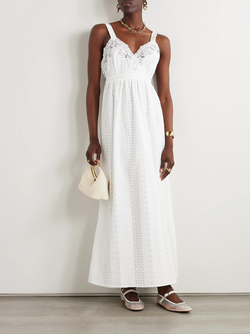 LORETTA CAPONI Edith Gathered Lace-trimmed Broderie Anglaise Cotton Maxi Dress outlook