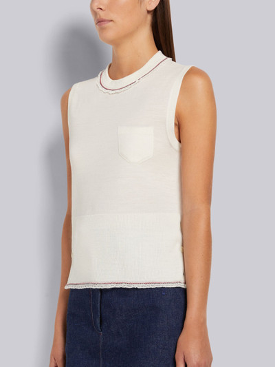 Thom Browne White Lightweight Wool Crepe Stripe Ruffle Trim Chest Pocket Shell Top outlook