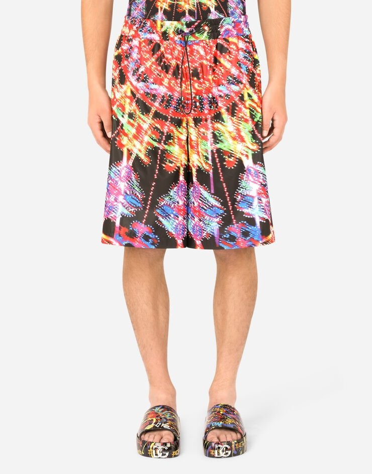 Illumination-print nylon shorts with DG logo - 2