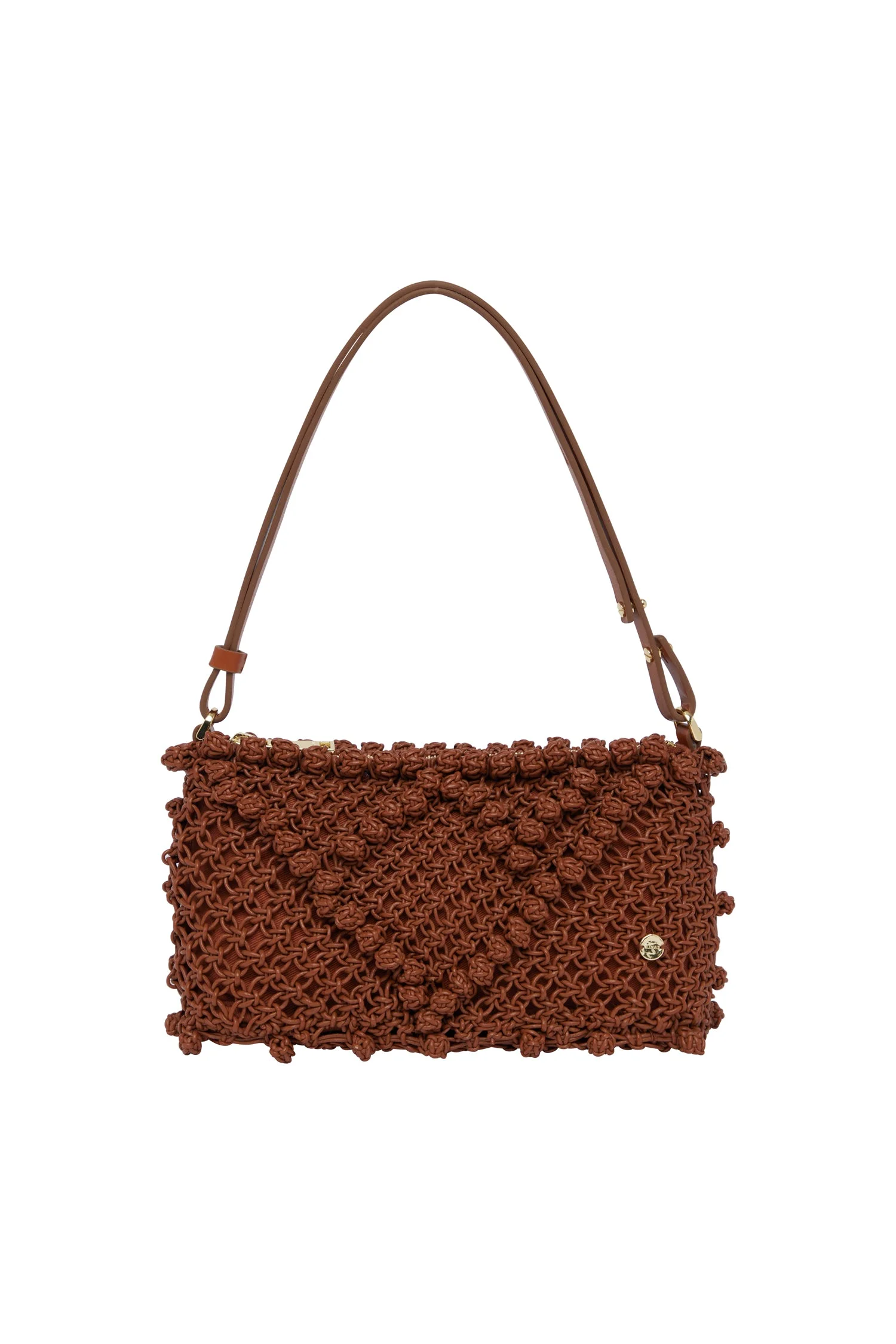 Leather Macrame Clutch Rust - 1