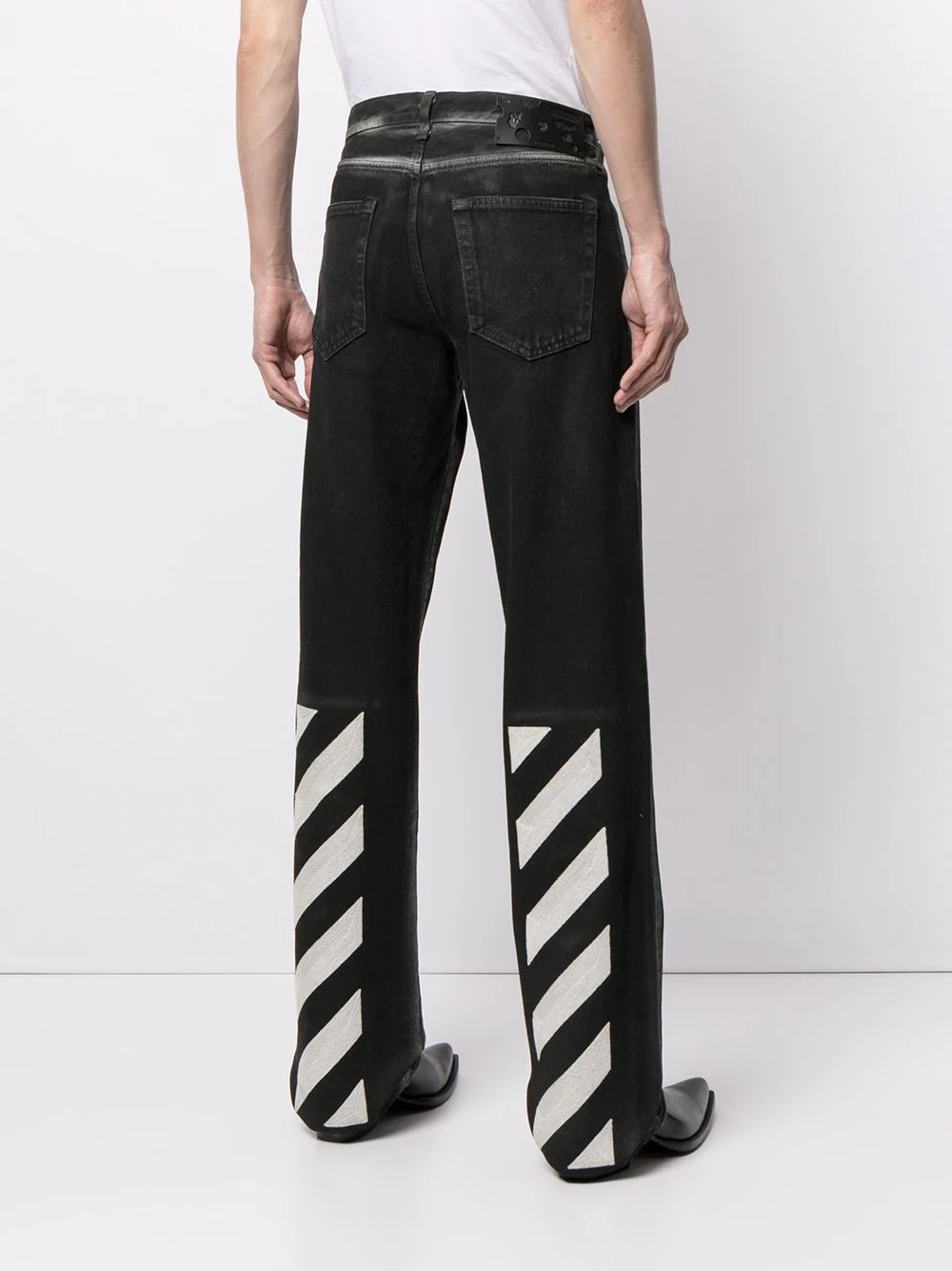 diagonal stripe print straight-leg jeans - 4