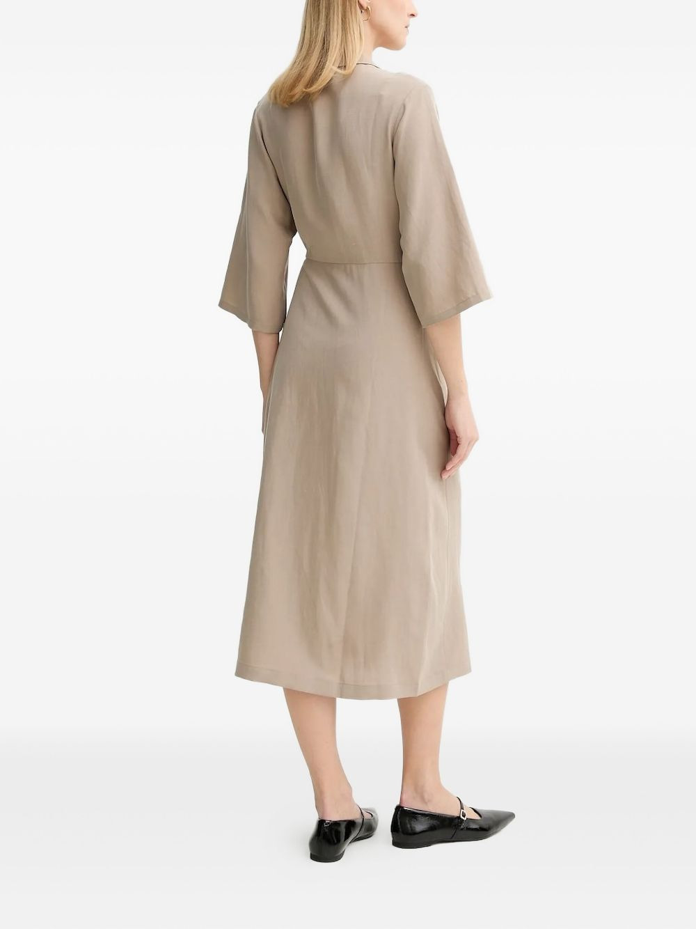 wrap-effect quarter-sleeve midi dress - 3