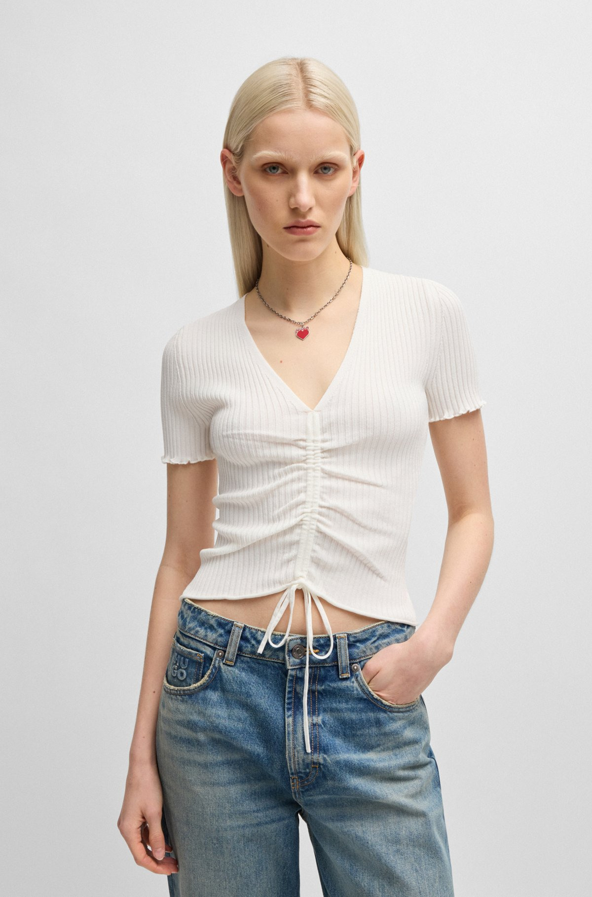 V-NECK TOP WITH GATHERED FRONT - 2