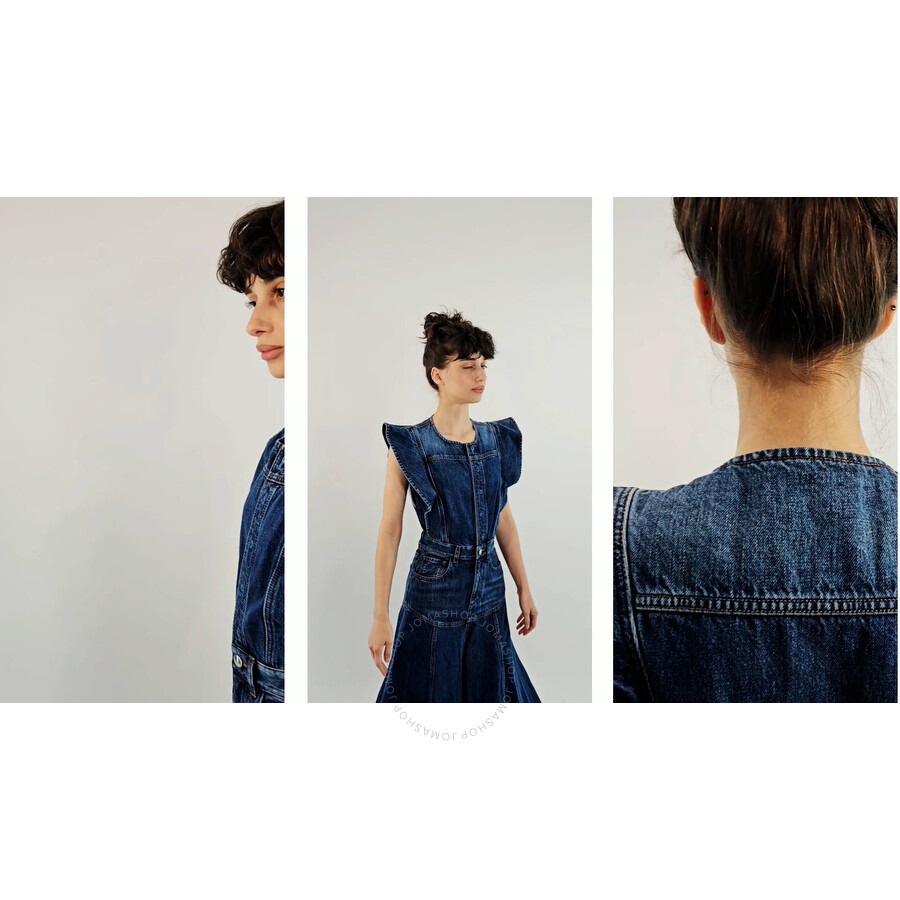 Chloe Ladies Dusky Blue Ruffled Pleated Denim Dress - 3