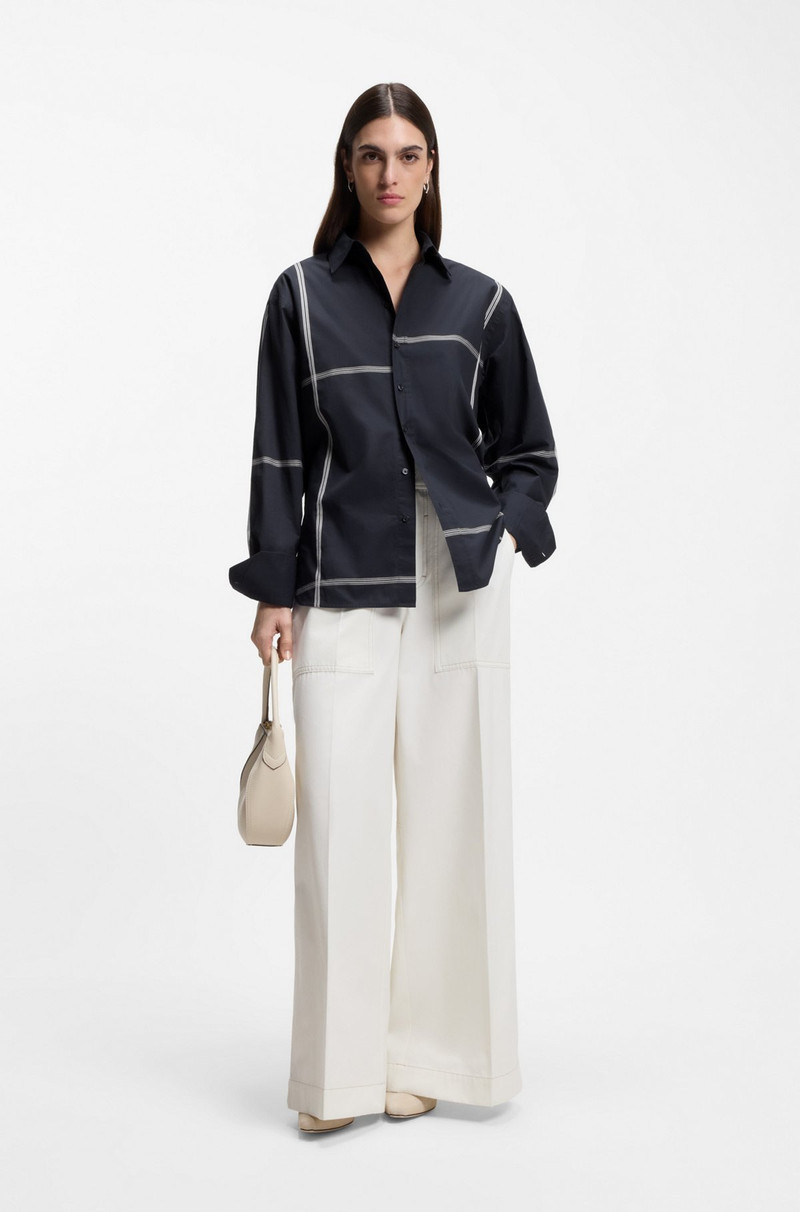 BOSS CHECKED RELAXED-FIT BLOUSE IN COTTON CANVAS outlook