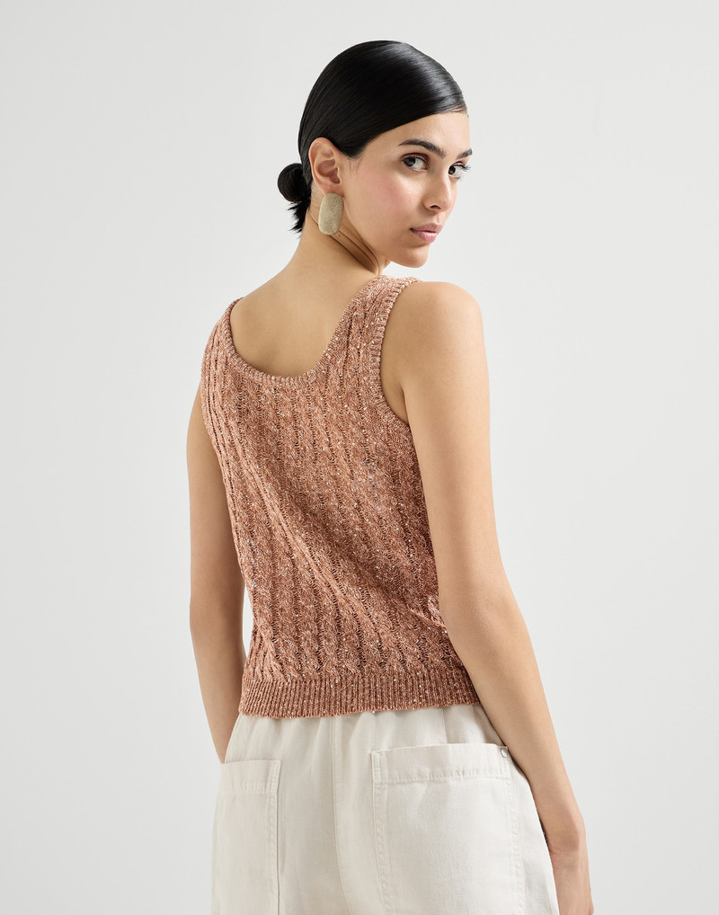 Linen dazzling cable openwork knit top 3