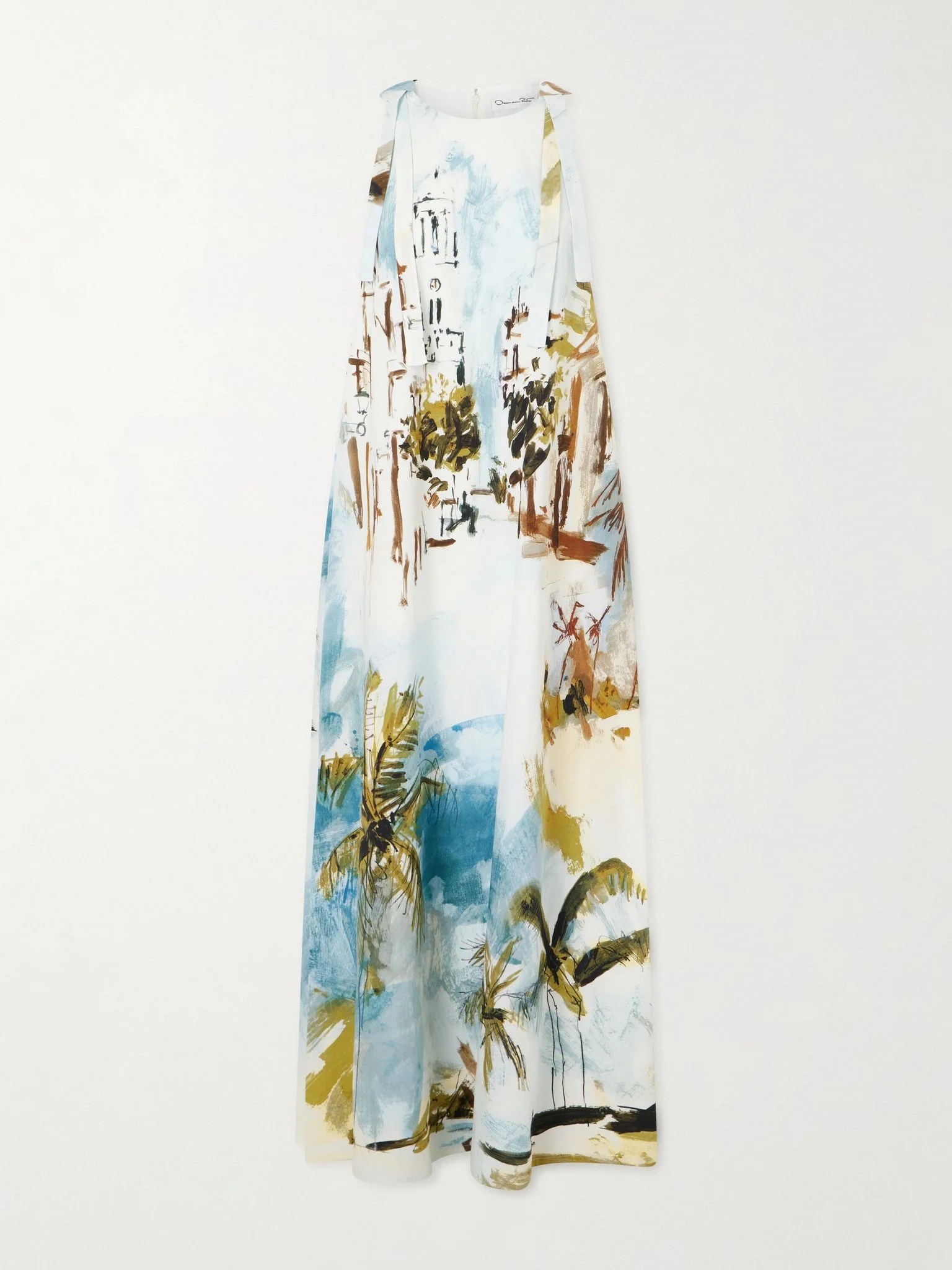 Printed cotton-blend poplin maxi dress Light blue - 1