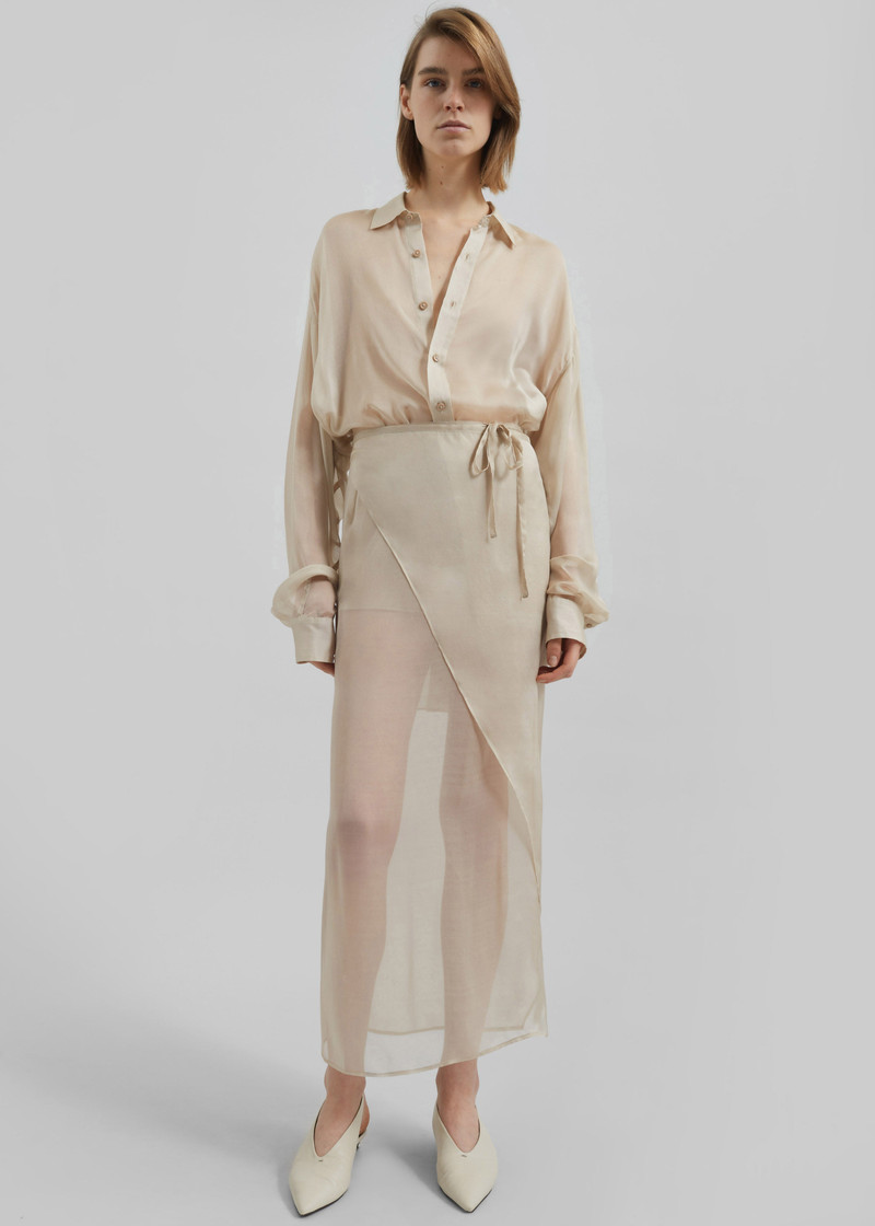 Oria Sheer Silk Chiffon Shirt - Beige 3