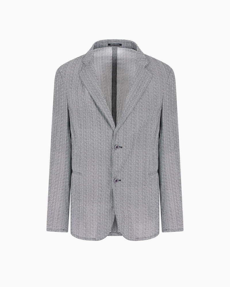 SINGLE-BREASTED BLAZER IN A CHEVRON-PRINT SEERSUCKER FABRIC 1