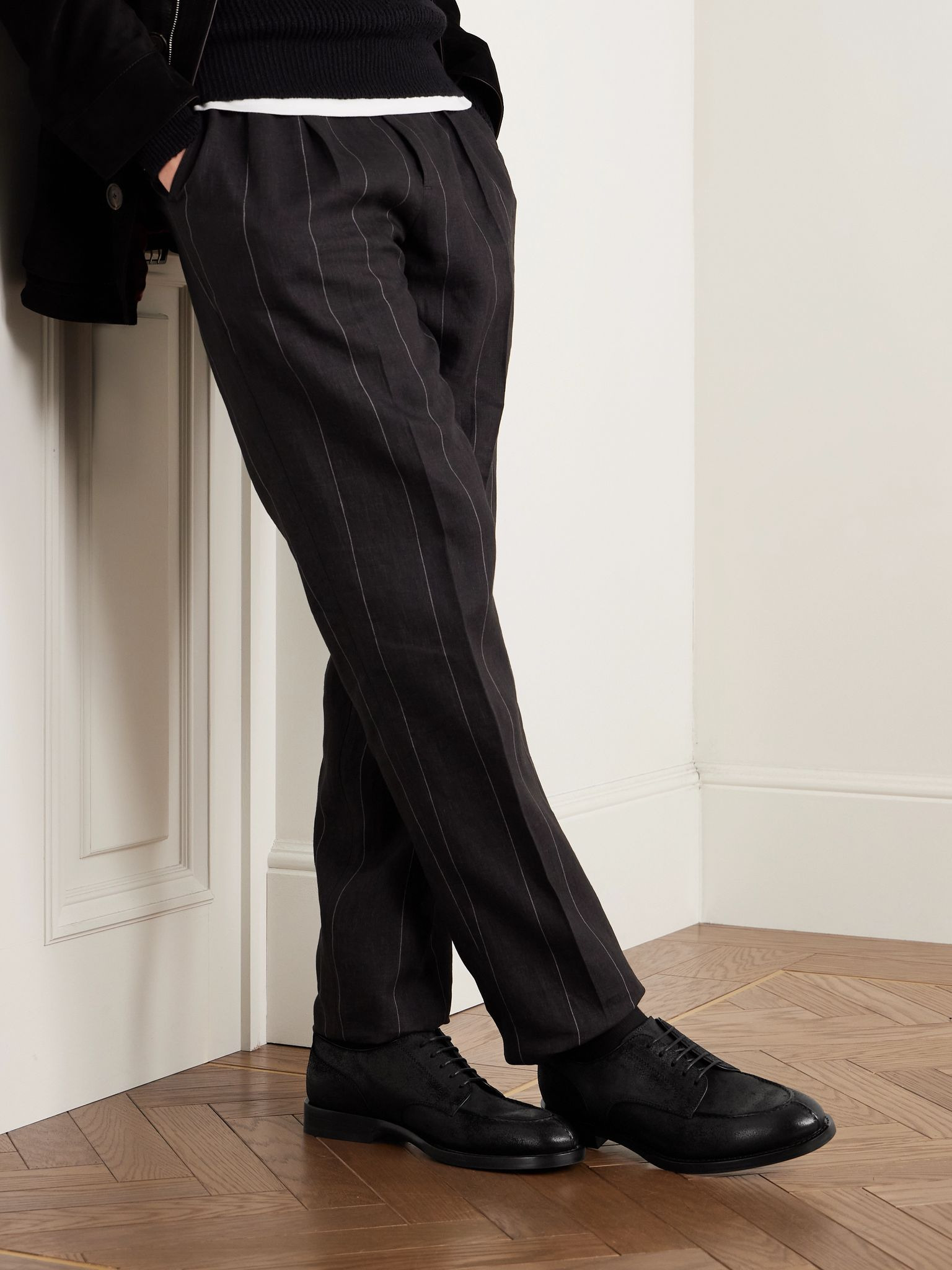 Waxed-Suede Derby Shoes Black - 2